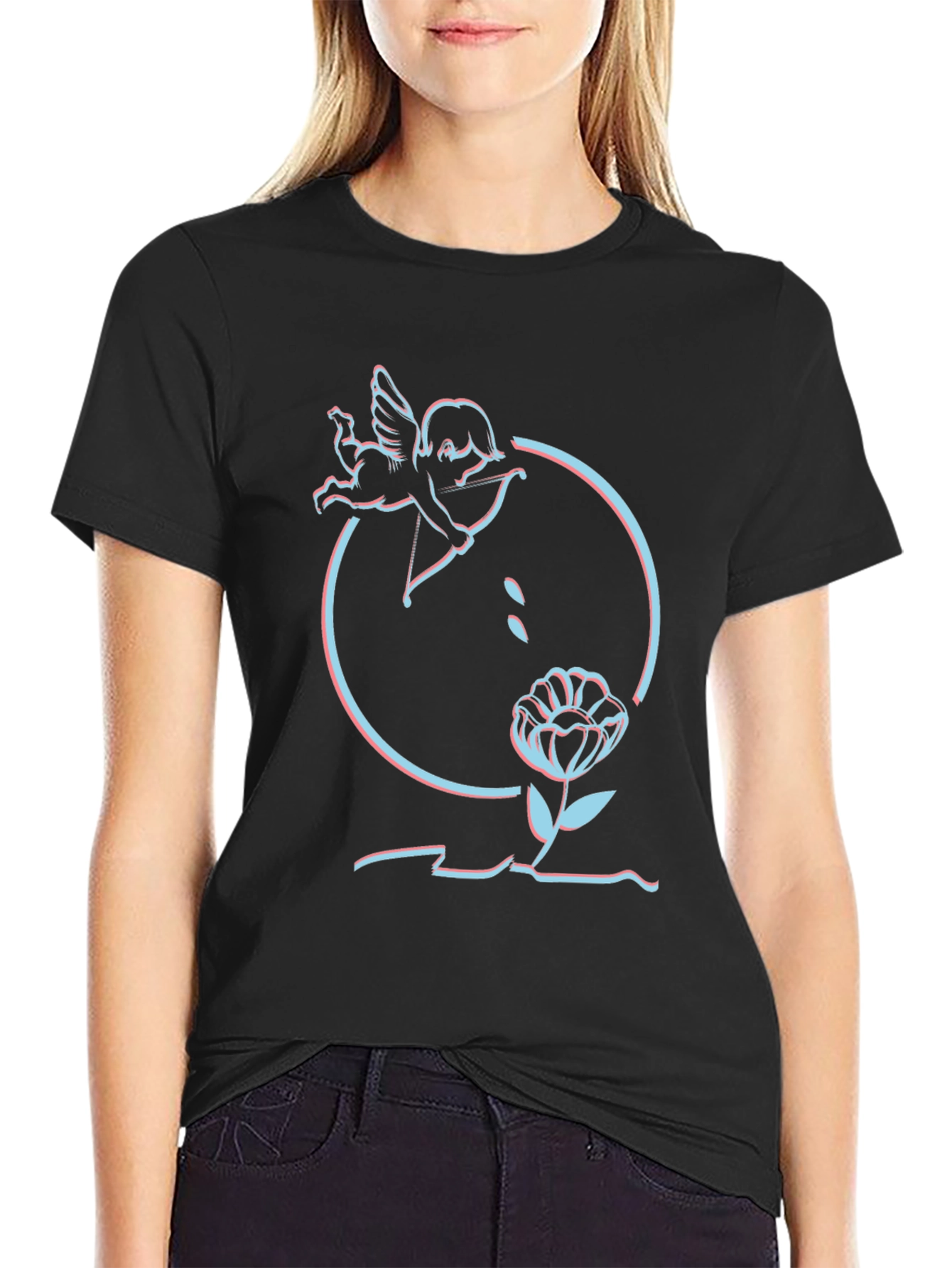 Cupid Flower Graphic Tee - Trendy Style