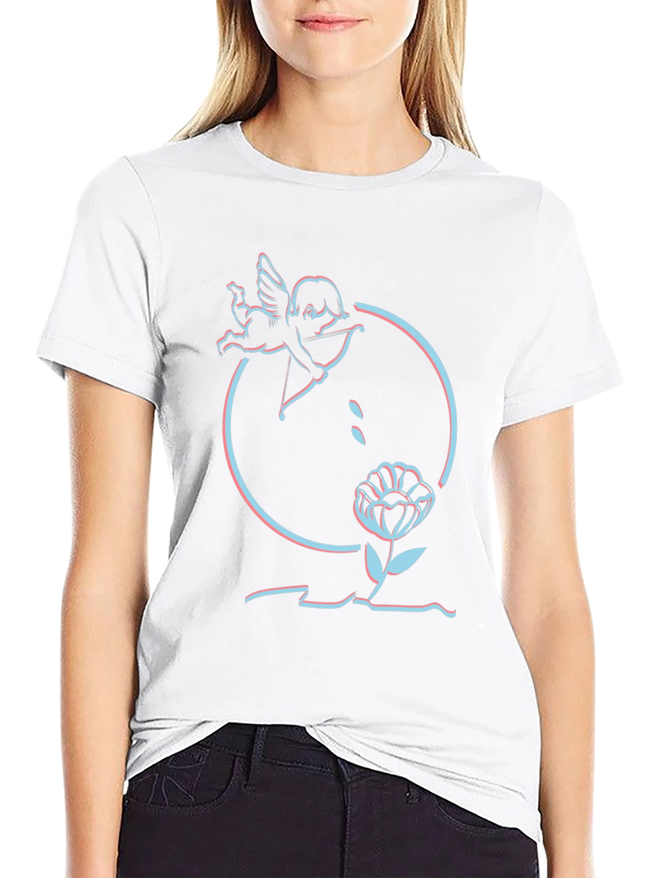 Cupid Flower Graphic Tee - Trendy Style