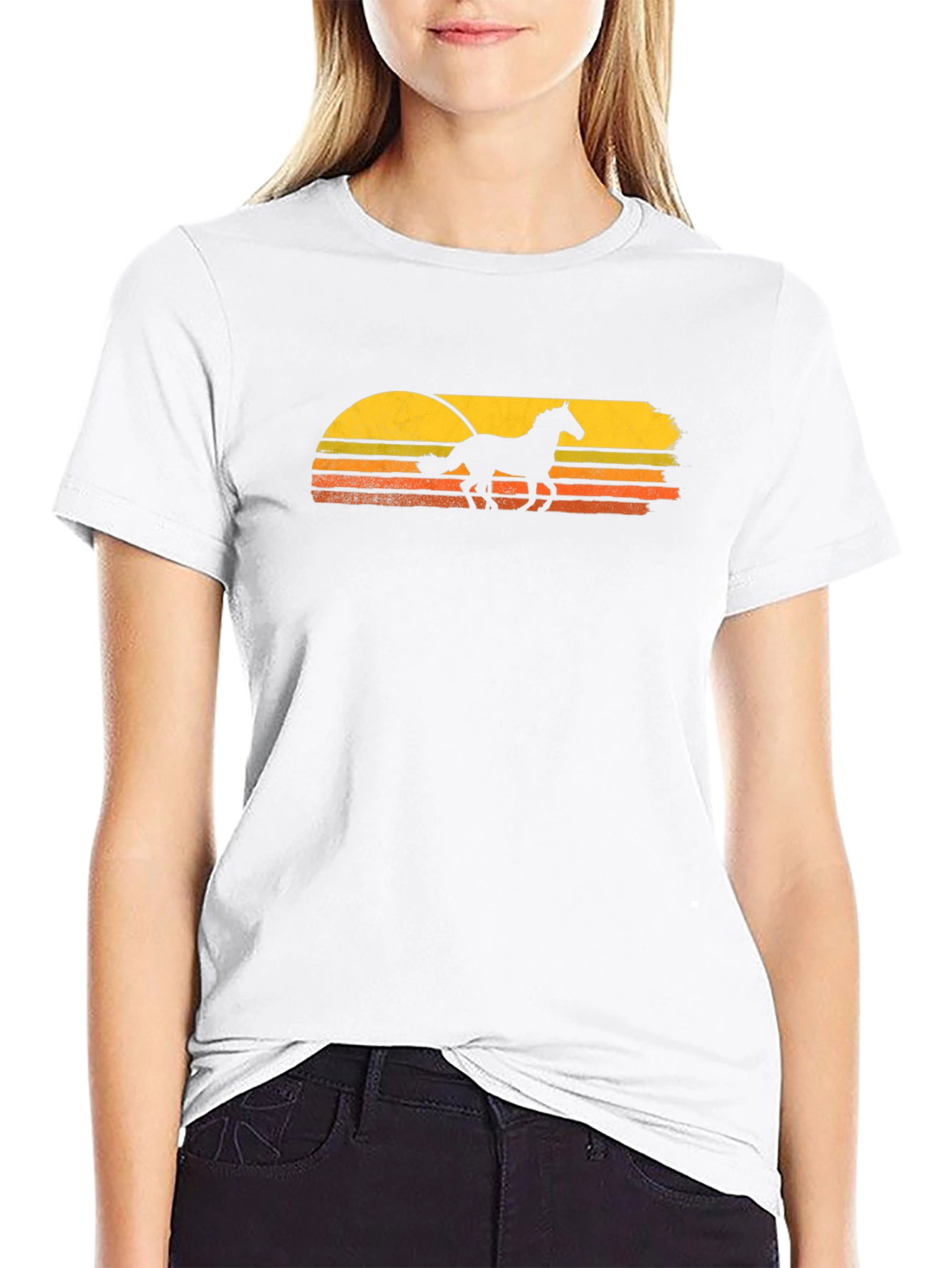 Horse Sunset T-Shirt - Retro Style Black Tee