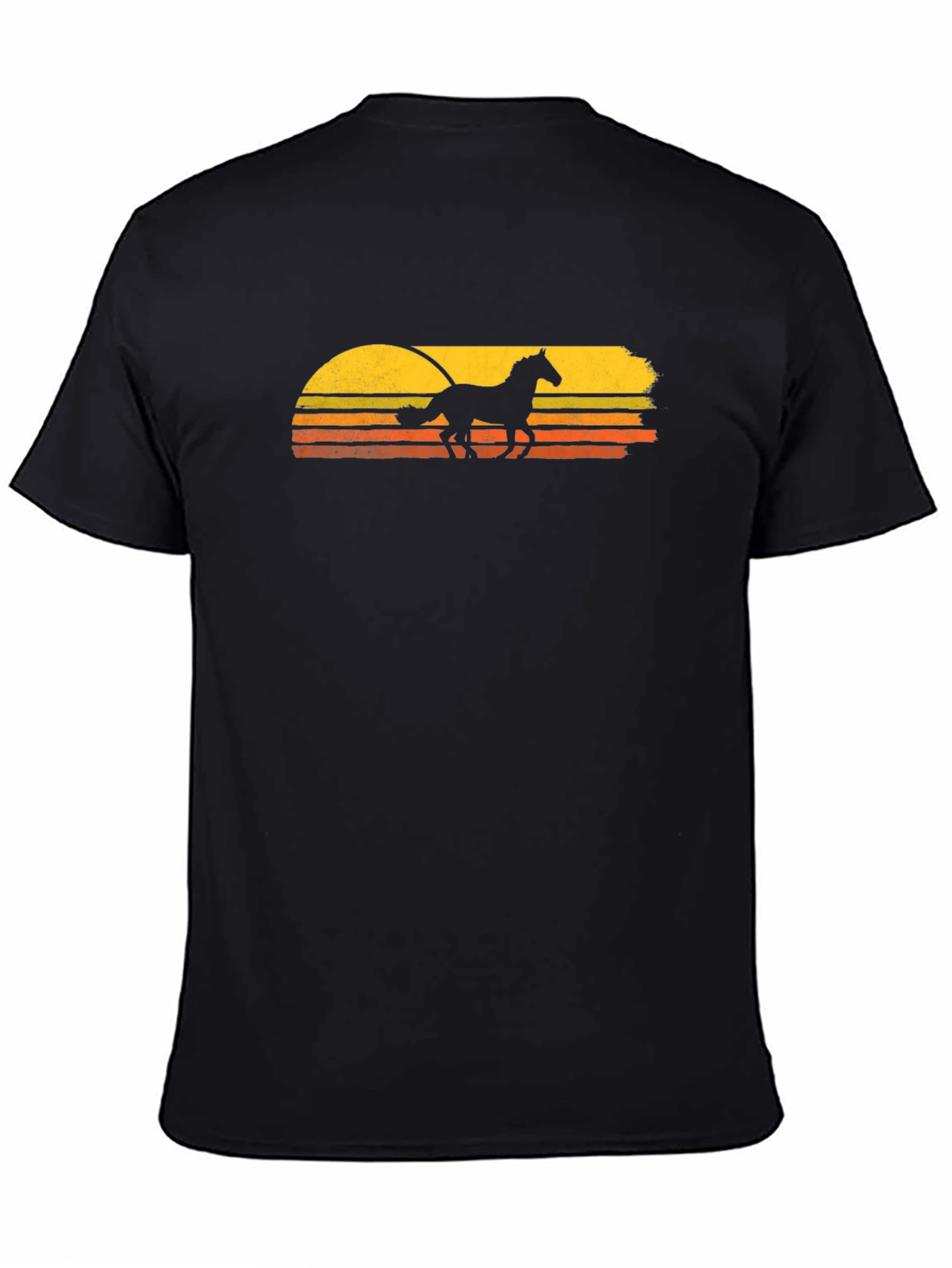 Horse Sunset T-Shirt - Retro Style Black Tee