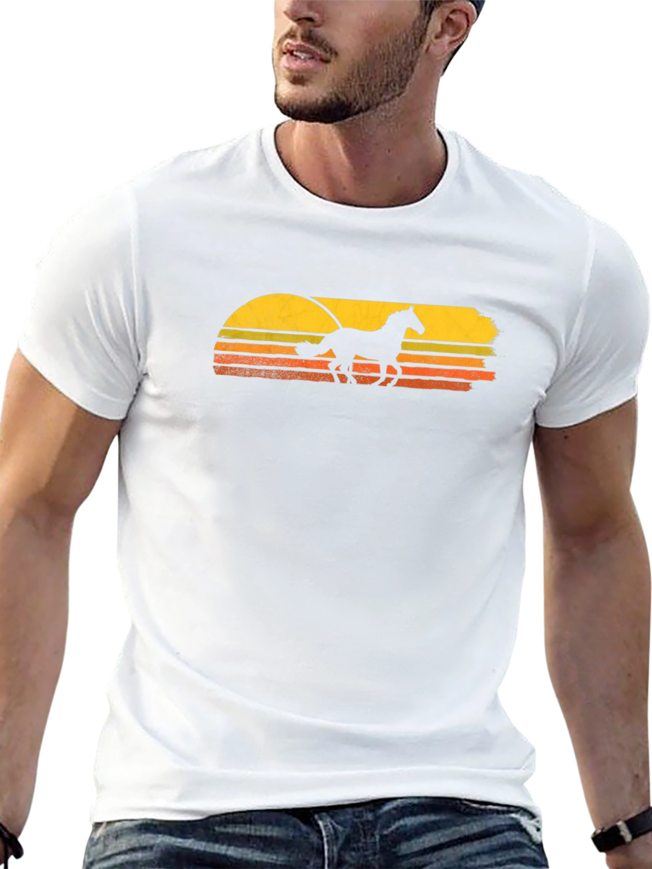 Horse Sunset T-Shirt - Retro Style Black Tee