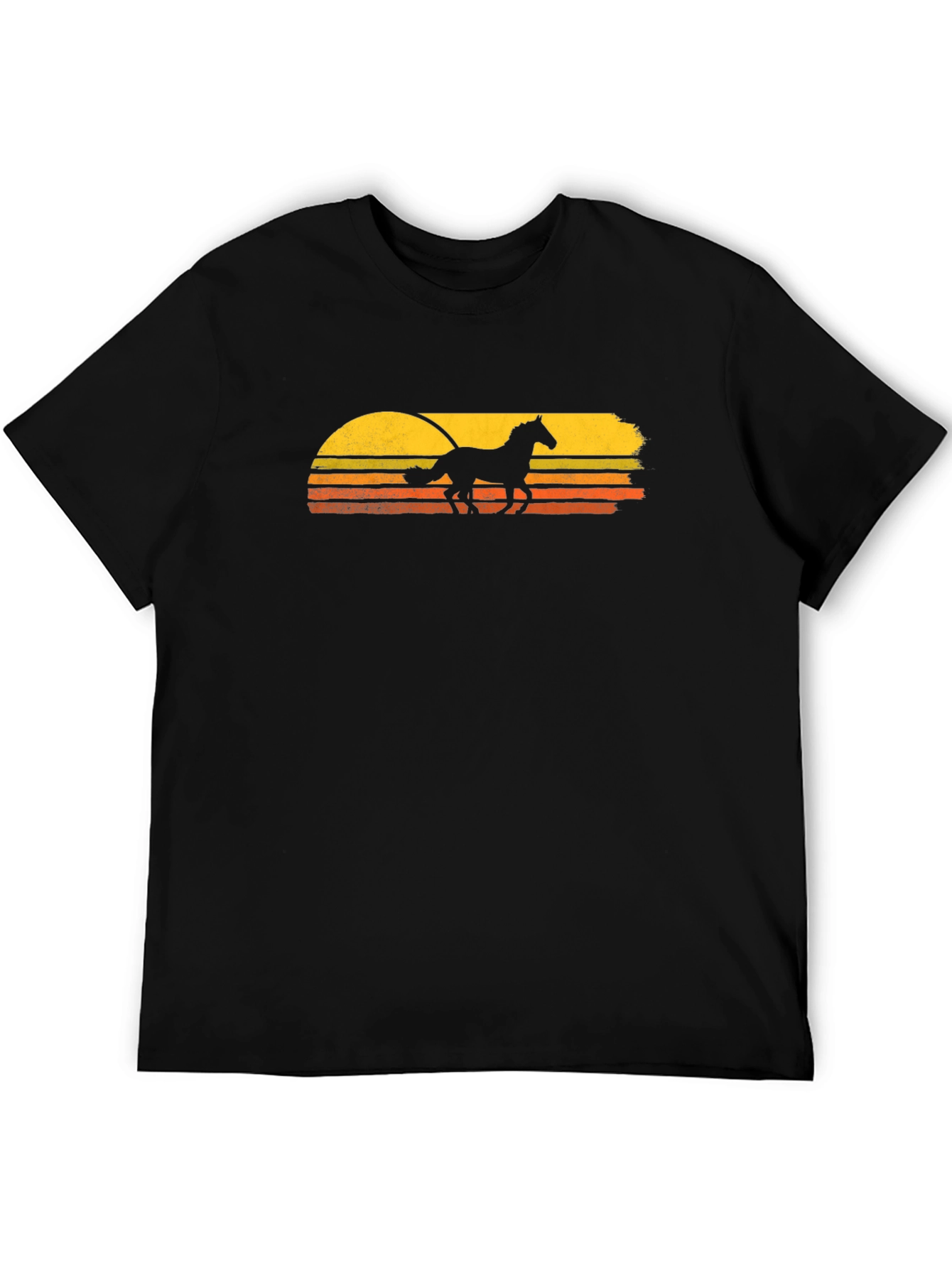 Horse Sunset T-Shirt - Retro Style Black Tee