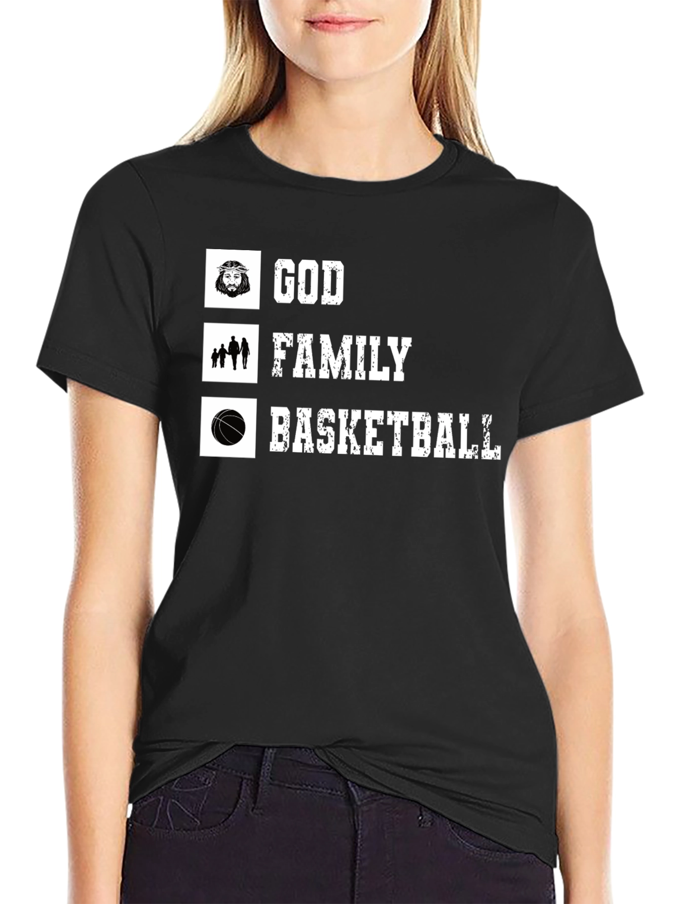 God Family Basketball Black T-Shirt
