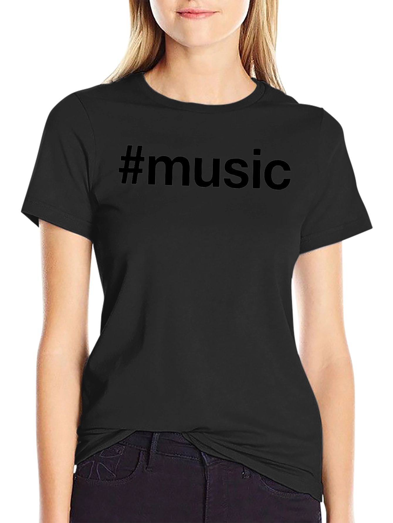#Music Black T-Shirt - Trendy Casual Wear