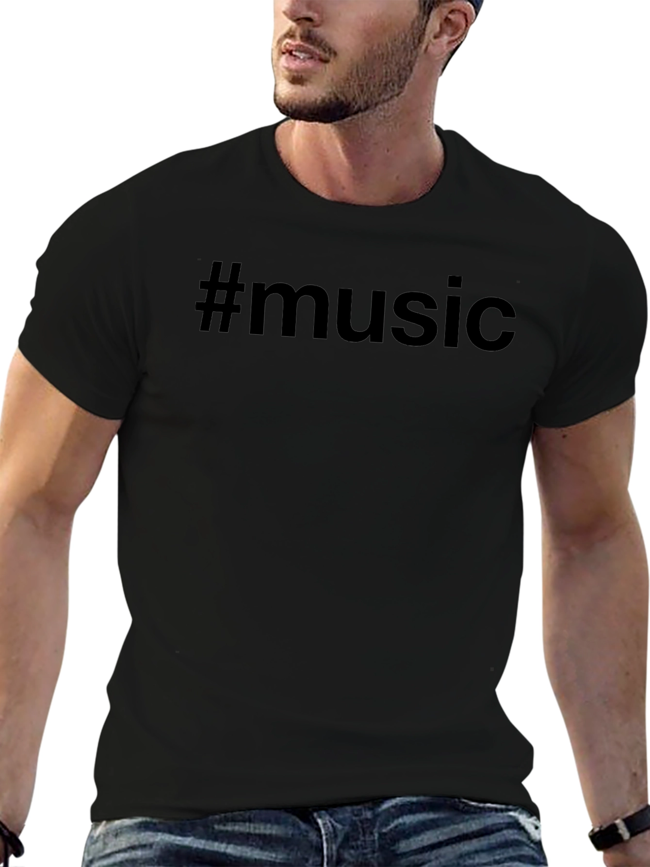 #Music Black T-Shirt - Trendy Casual Wear