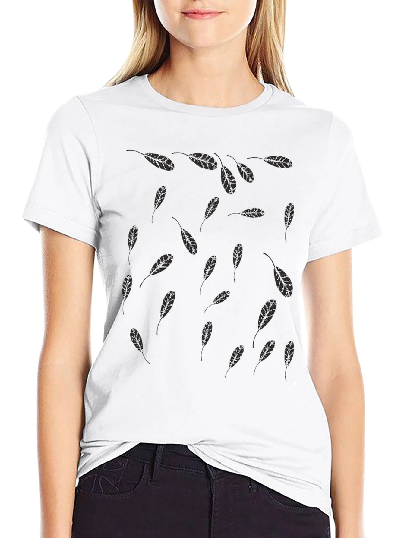 Feather Print Black T-Shirt