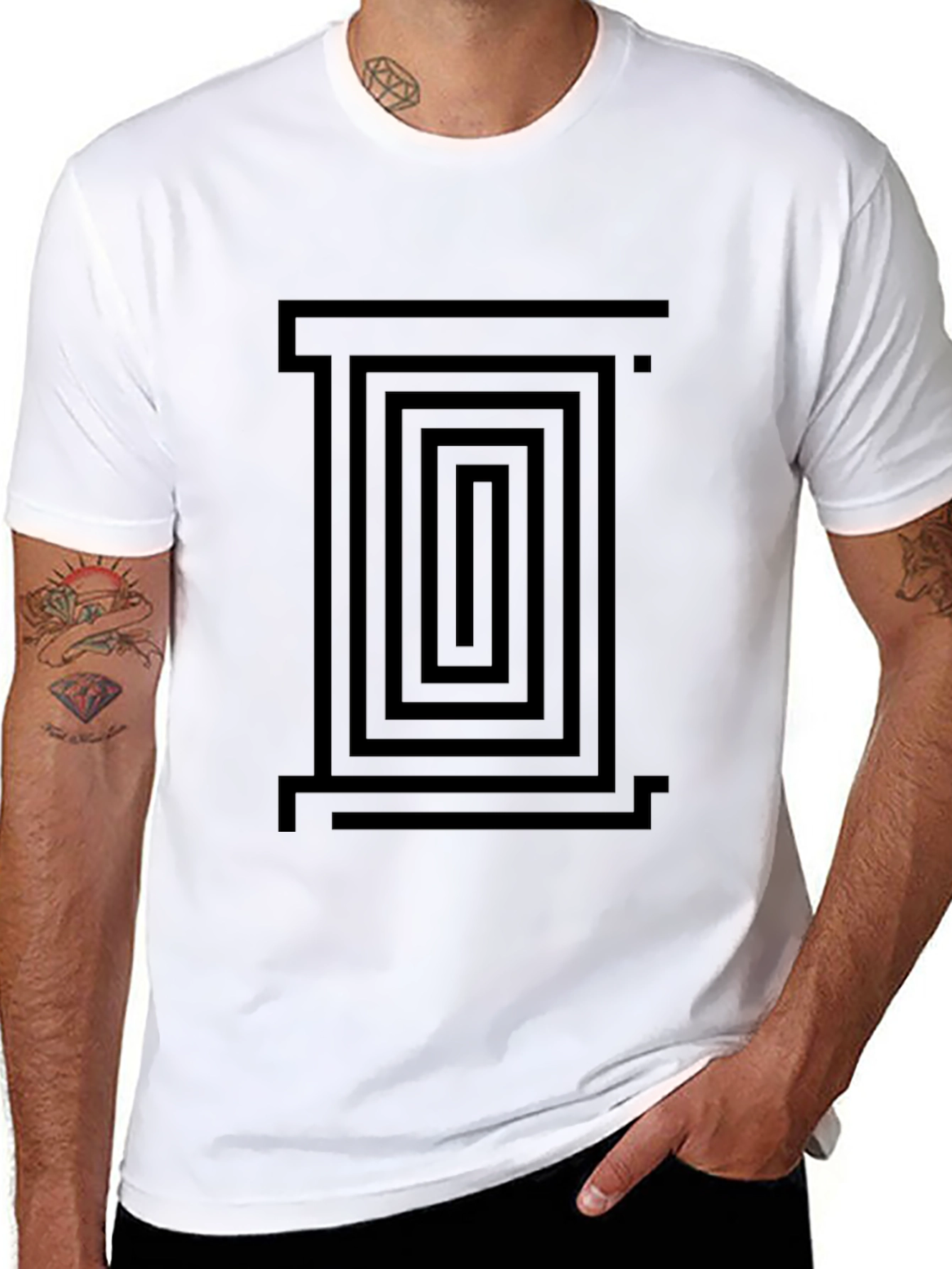 Geometric Maze Graphic Black T-Shirt