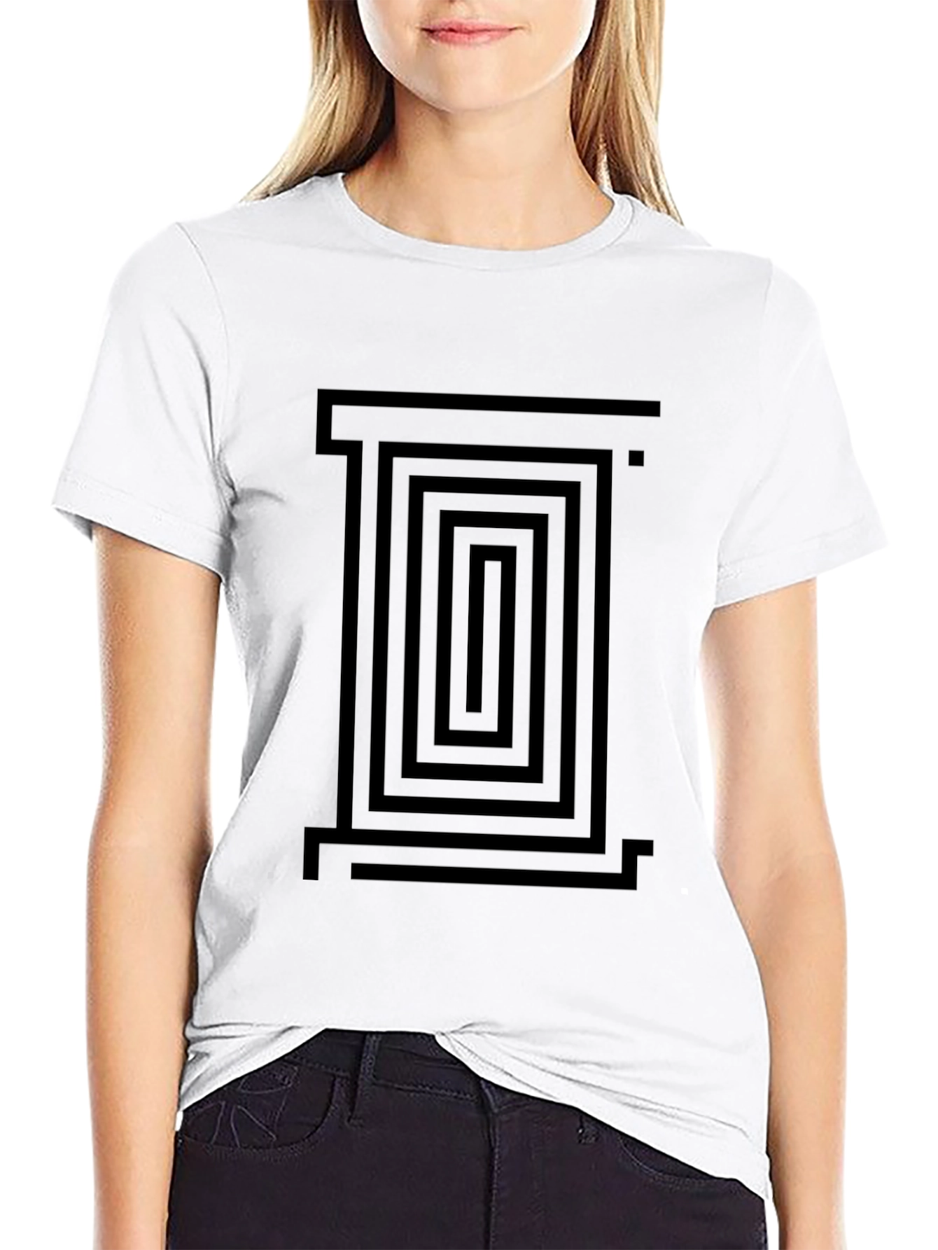 Geometric Maze Graphic Black T-Shirt