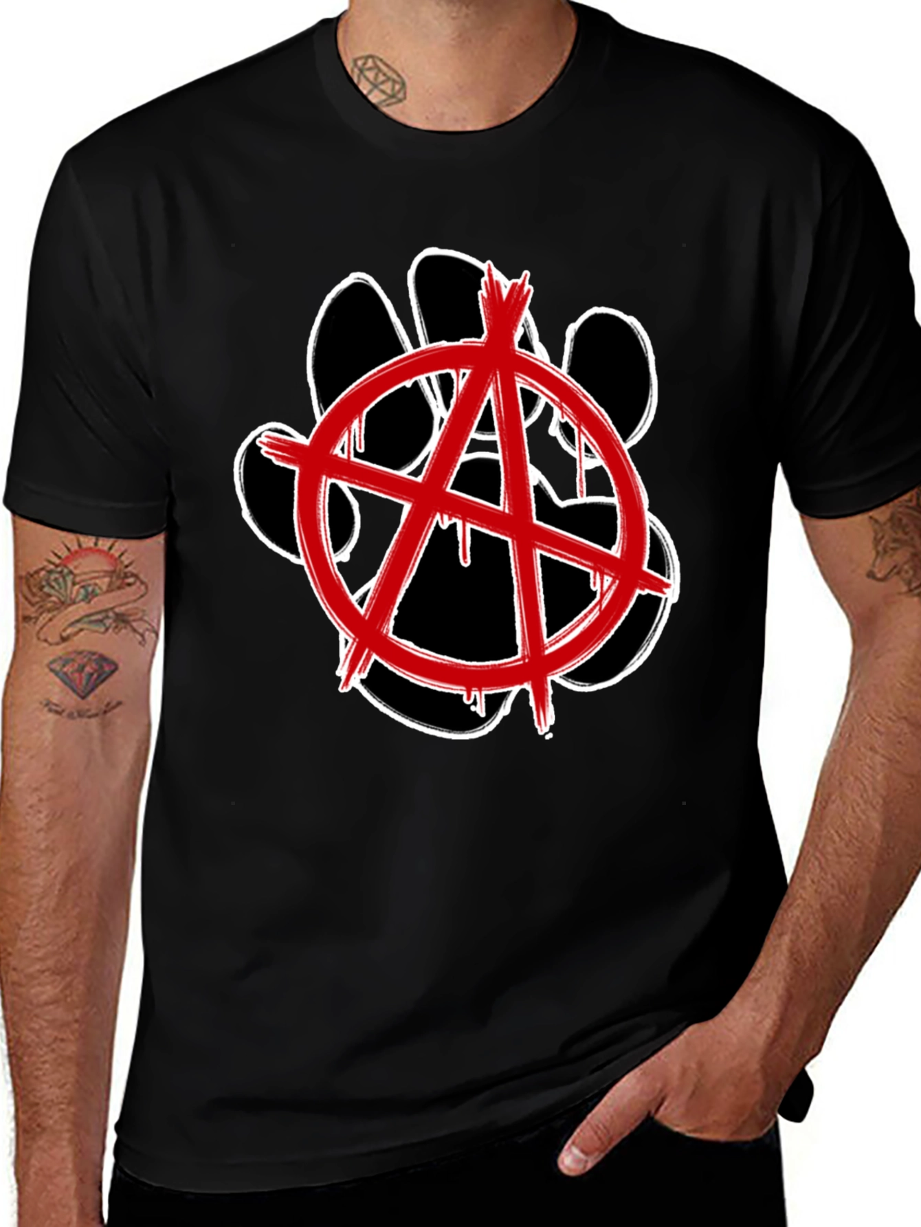 Anarchy Dog Paw Print Graphic Tee