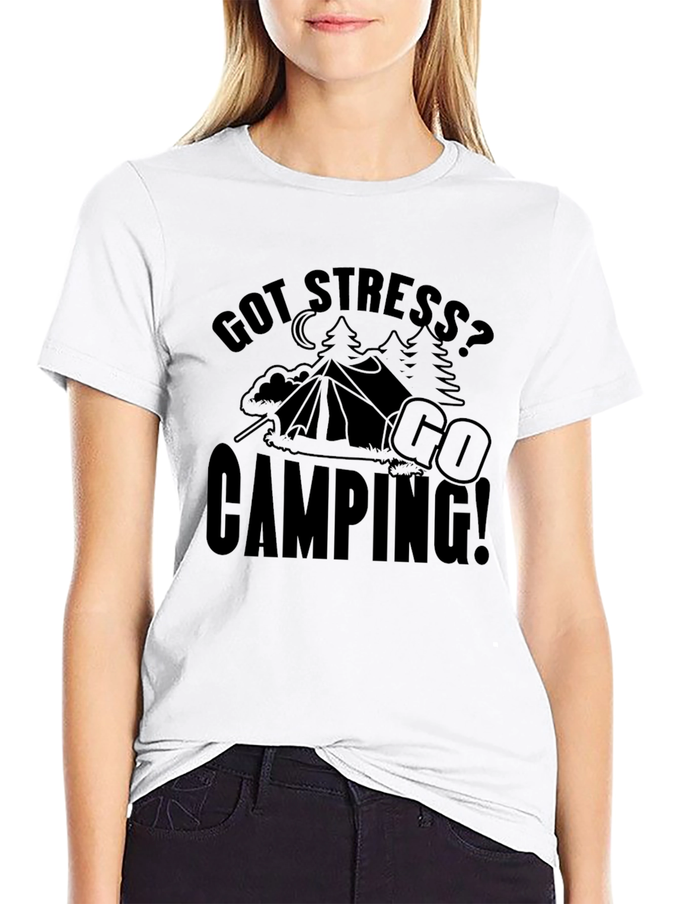 Got Stress? Go Camping! Black Graphic T-Shirt