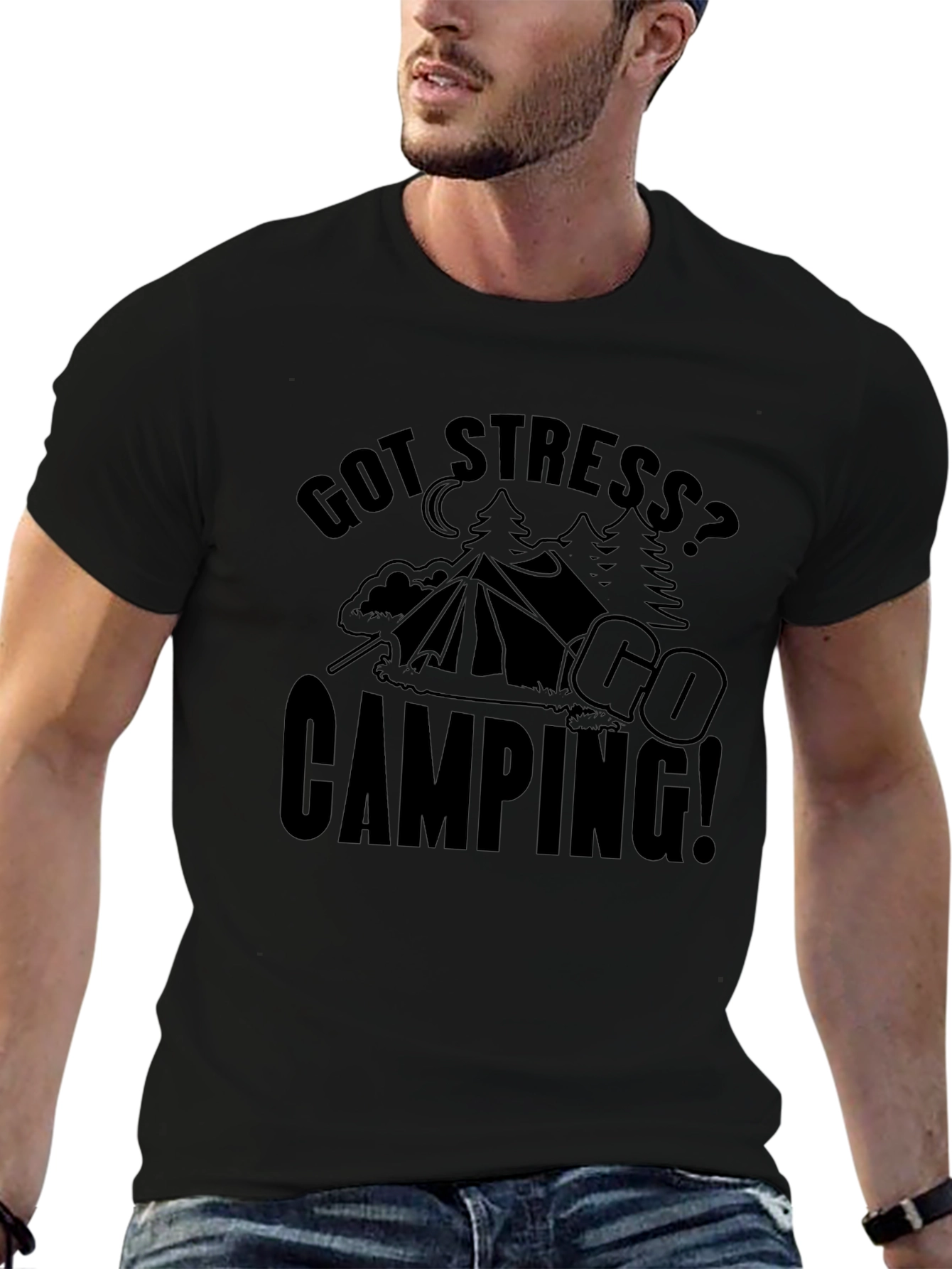 Got Stress? Go Camping! Black Graphic T-Shirt