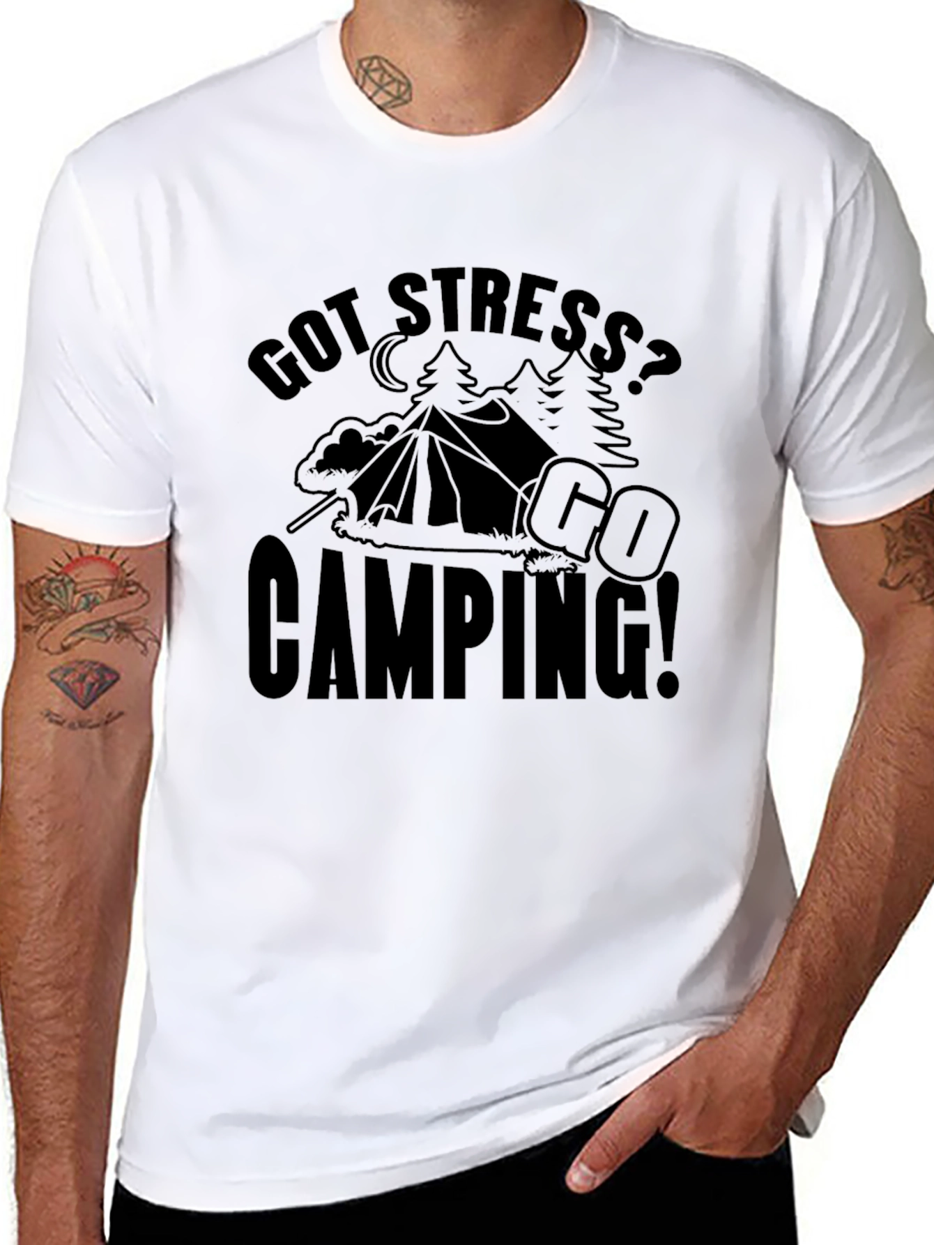 Got Stress? Go Camping! Black Graphic T-Shirt
