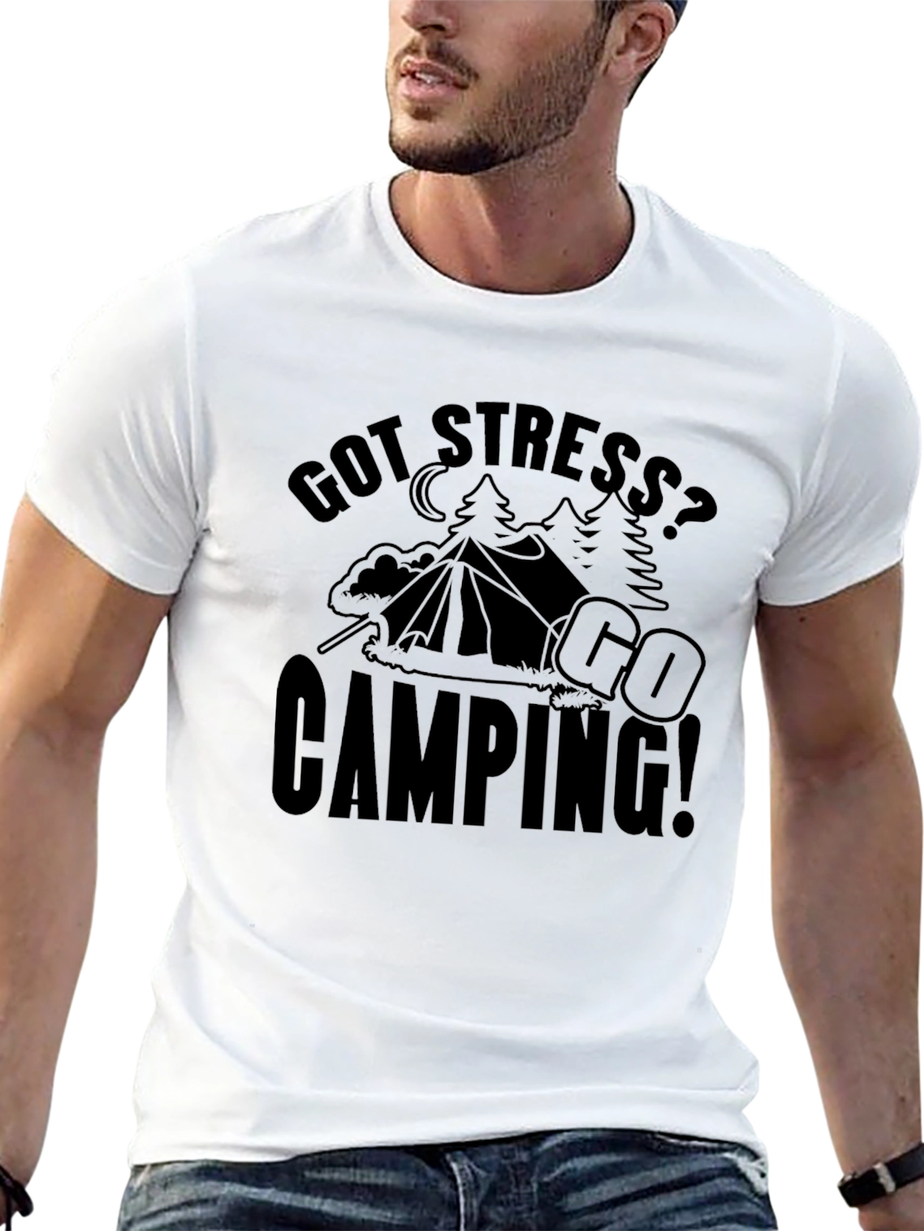 Got Stress? Go Camping! Black Graphic T-Shirt