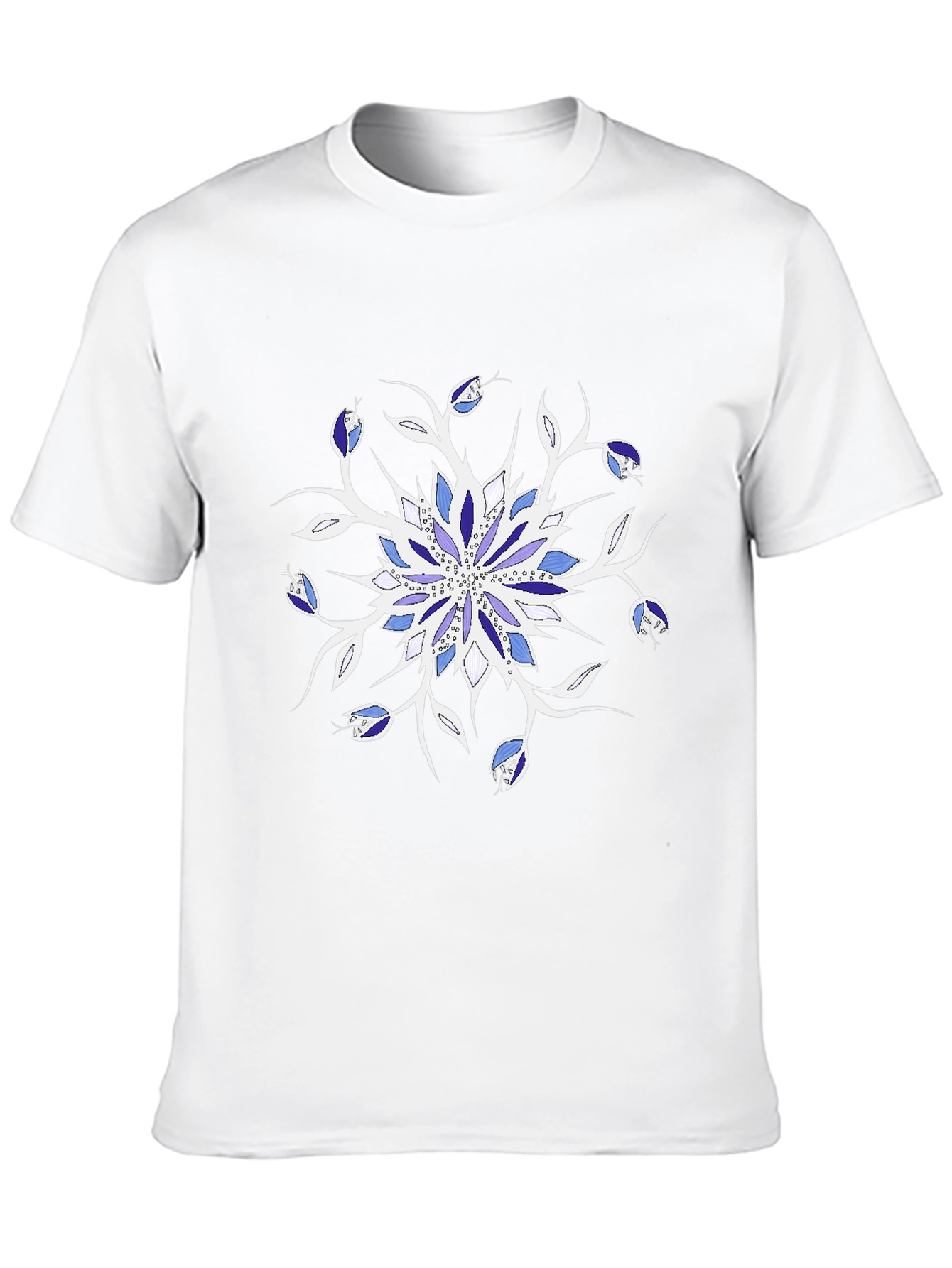 Blue Floral Mandala Black T-Shirt