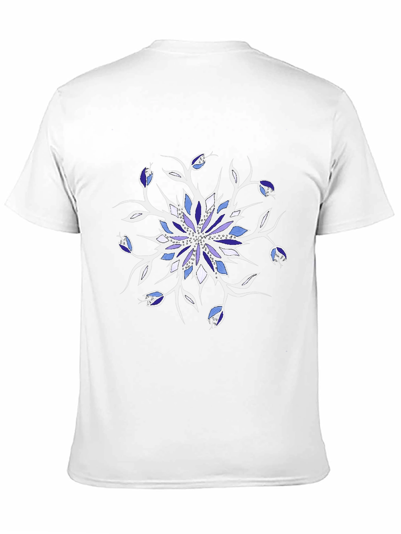 Blue Floral Mandala Black T-Shirt