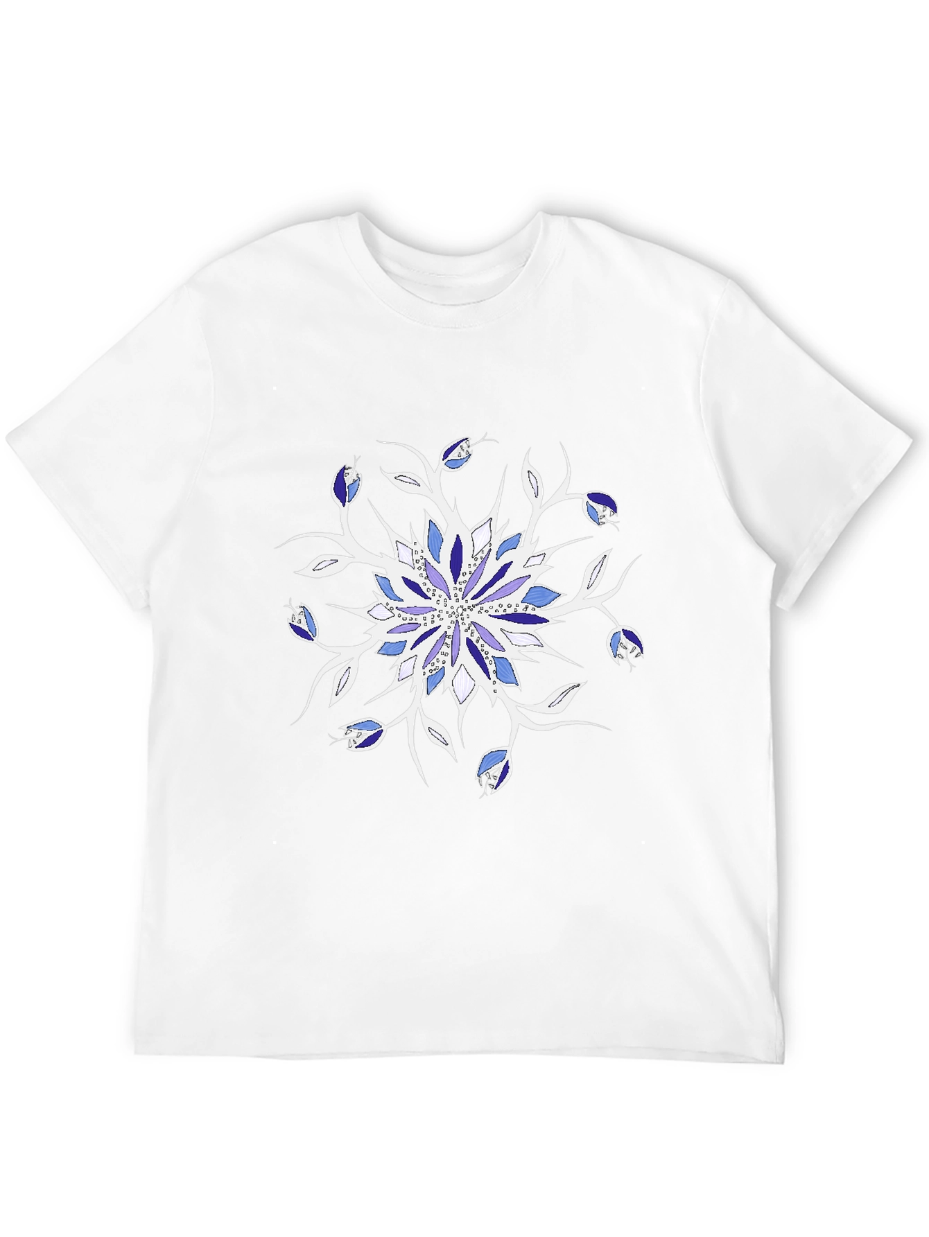 Blue Floral Mandala Black T-Shirt