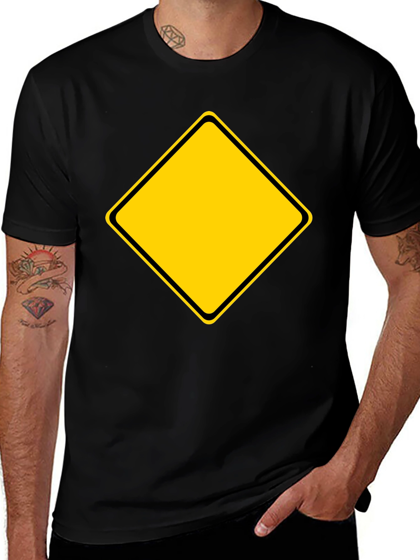 Black T-Shirt with Yellow Diamond Graphic