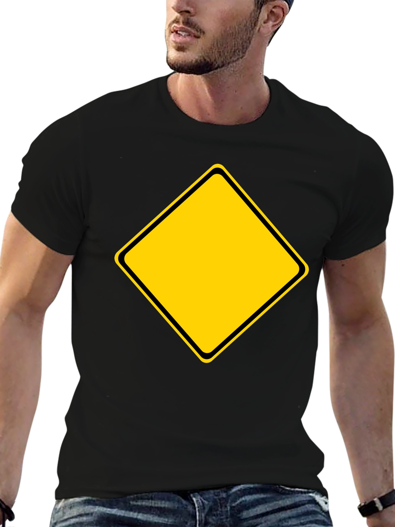 Black T-Shirt with Yellow Diamond Graphic