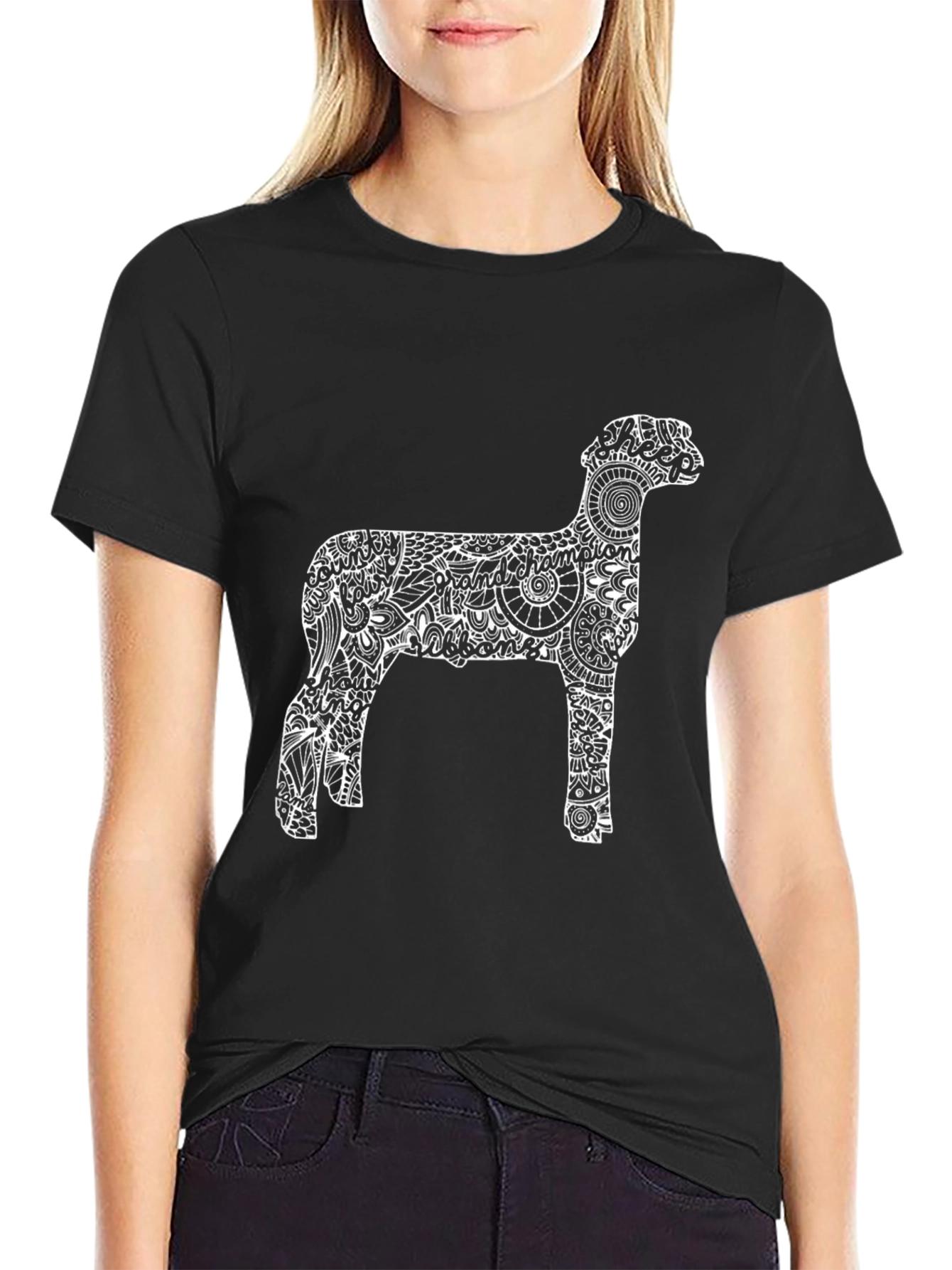 Sheep Silhouette Graphic Tee - Black Cotton Blend