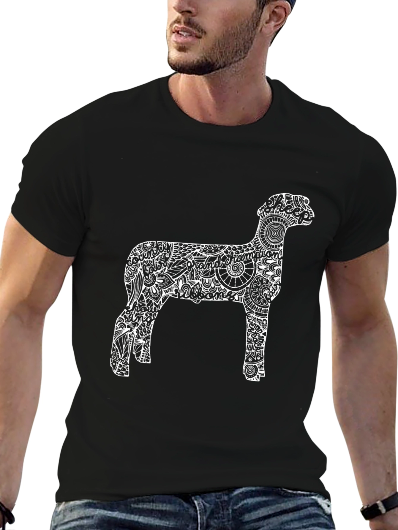 Sheep Silhouette Graphic Tee - Black Cotton Blend