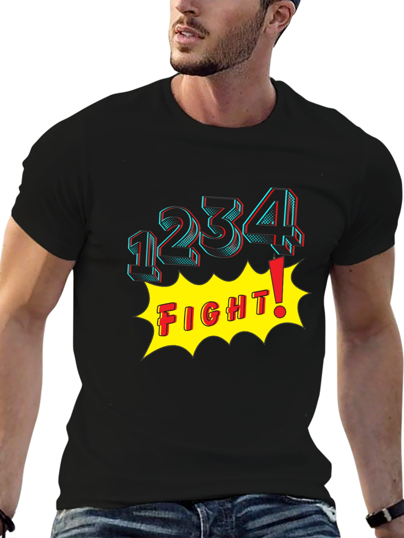 Fight! Graphic Print T-Shirt - Black