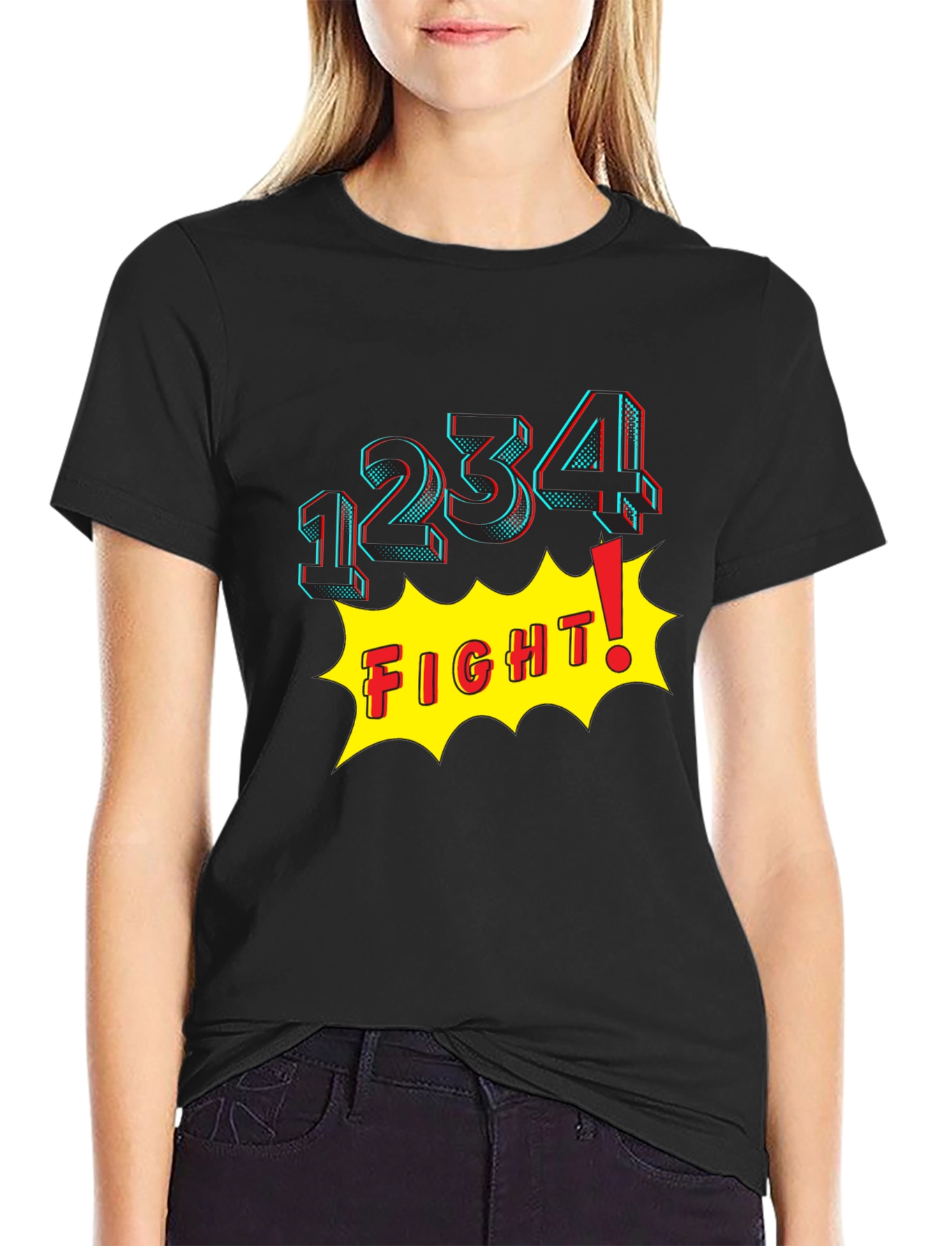 Fight! Graphic Print T-Shirt - Black