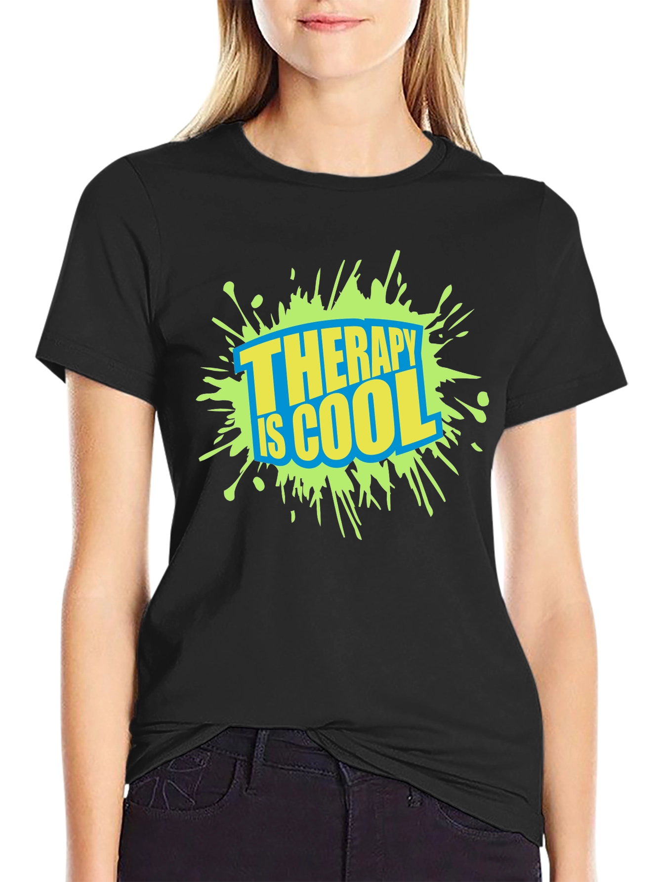 Therapy is Cool Graphic Tee - Trendy Black T-Shirt