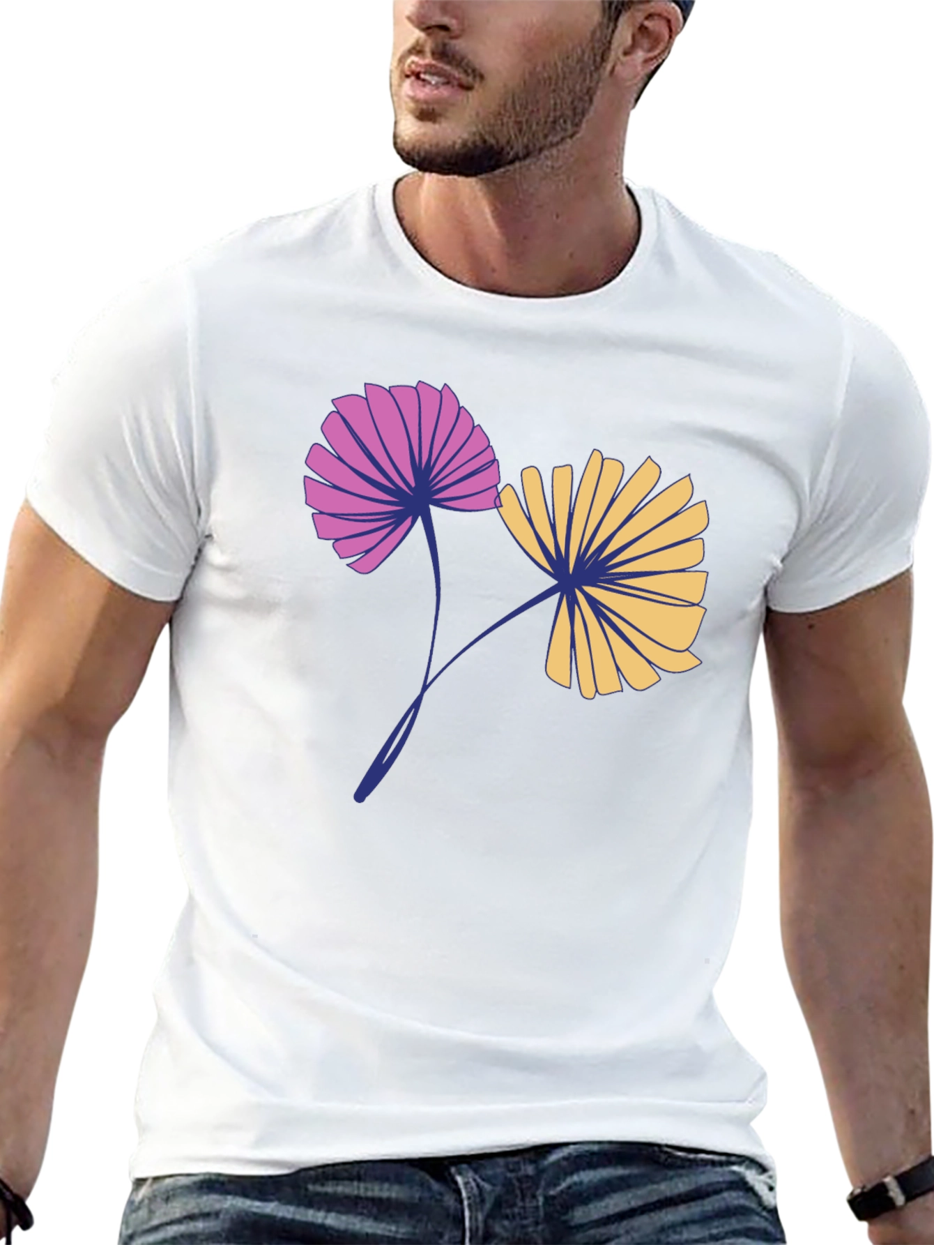 Floral Print Black T-Shirt for Men