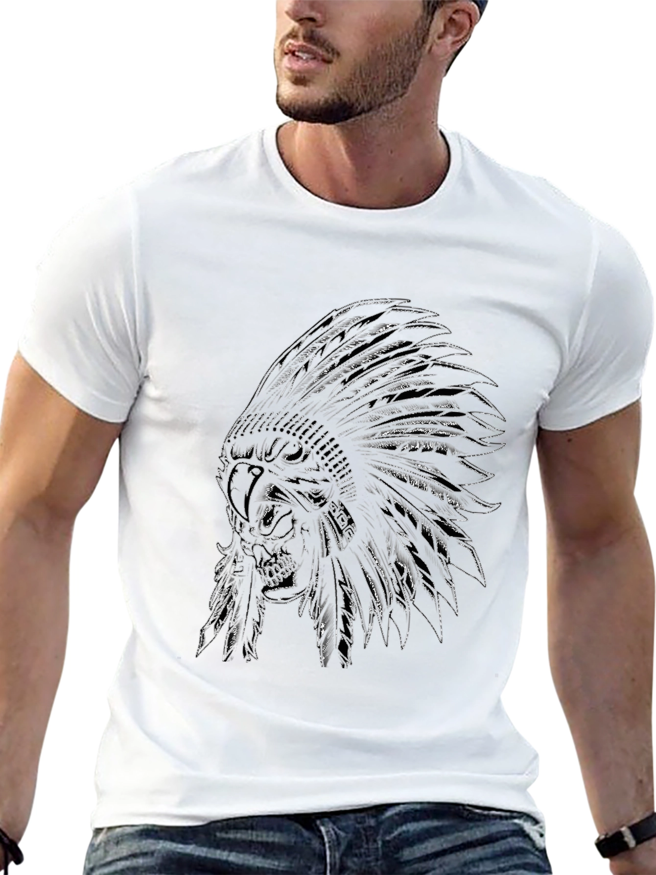 Skull Chief Headdress Graphic Tee - Black