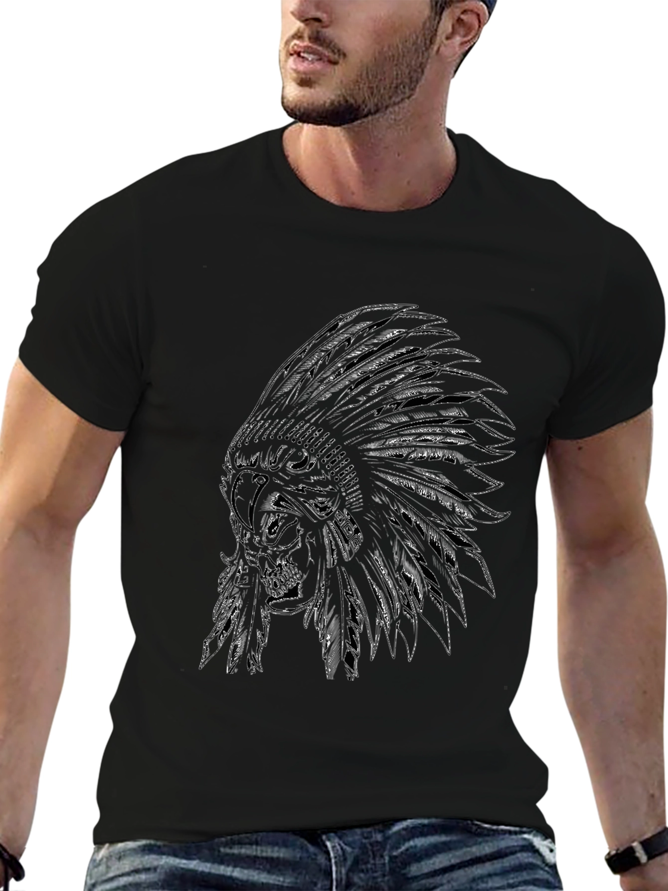 Skull Chief Headdress Graphic Tee - Black