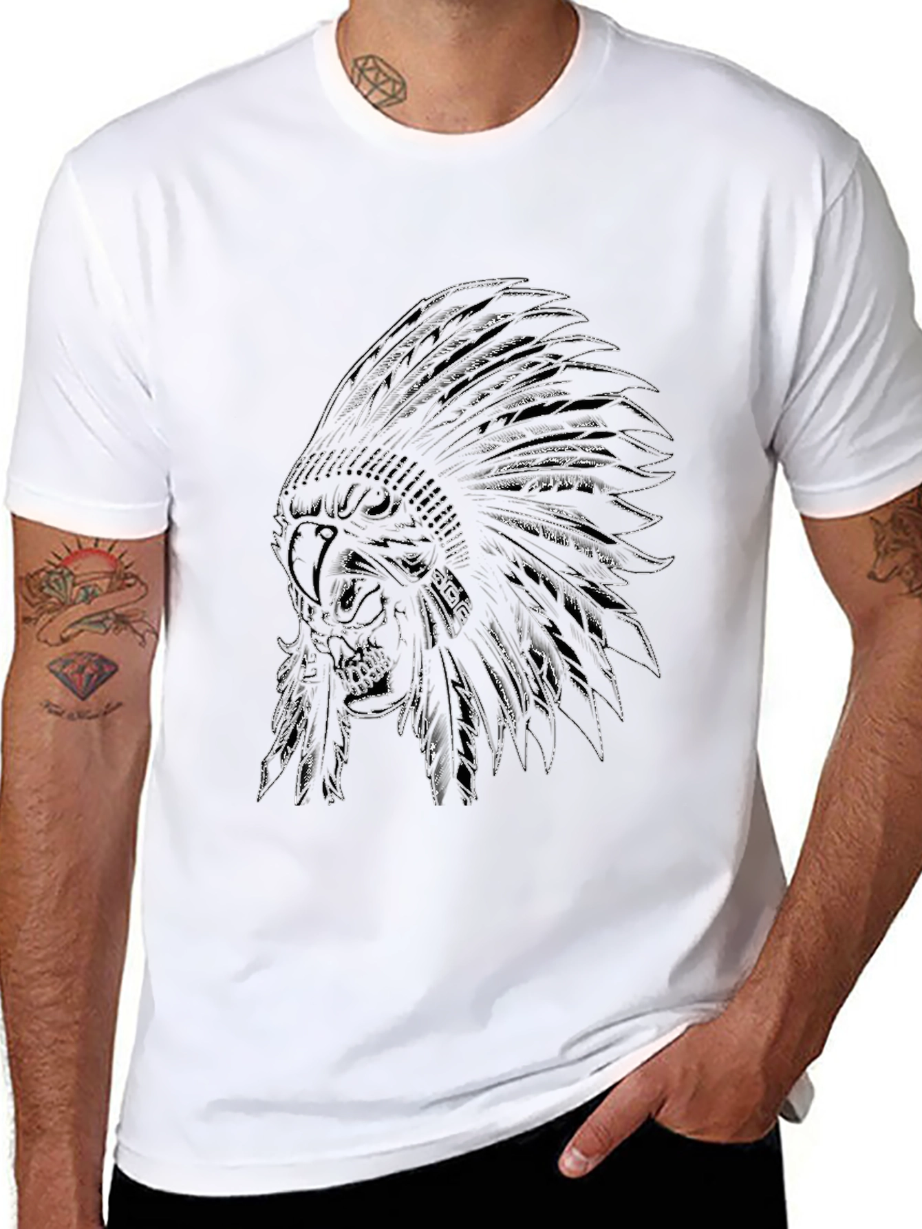 Skull Chief Headdress Graphic Tee - Black
