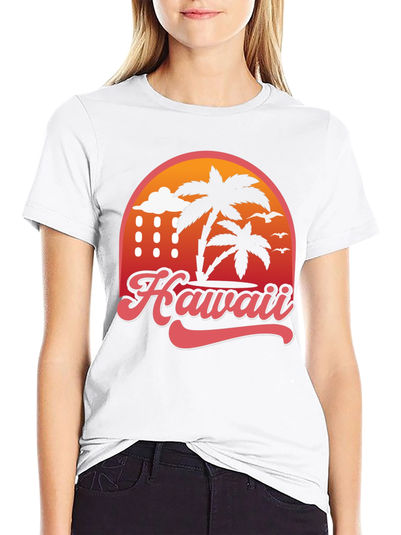 Hawaii Retro T-Shirt - Palm Tree Sunset Design