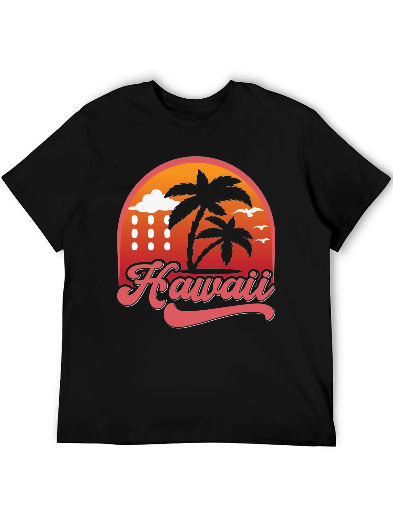Hawaii Retro T-Shirt - Palm Tree Sunset Design