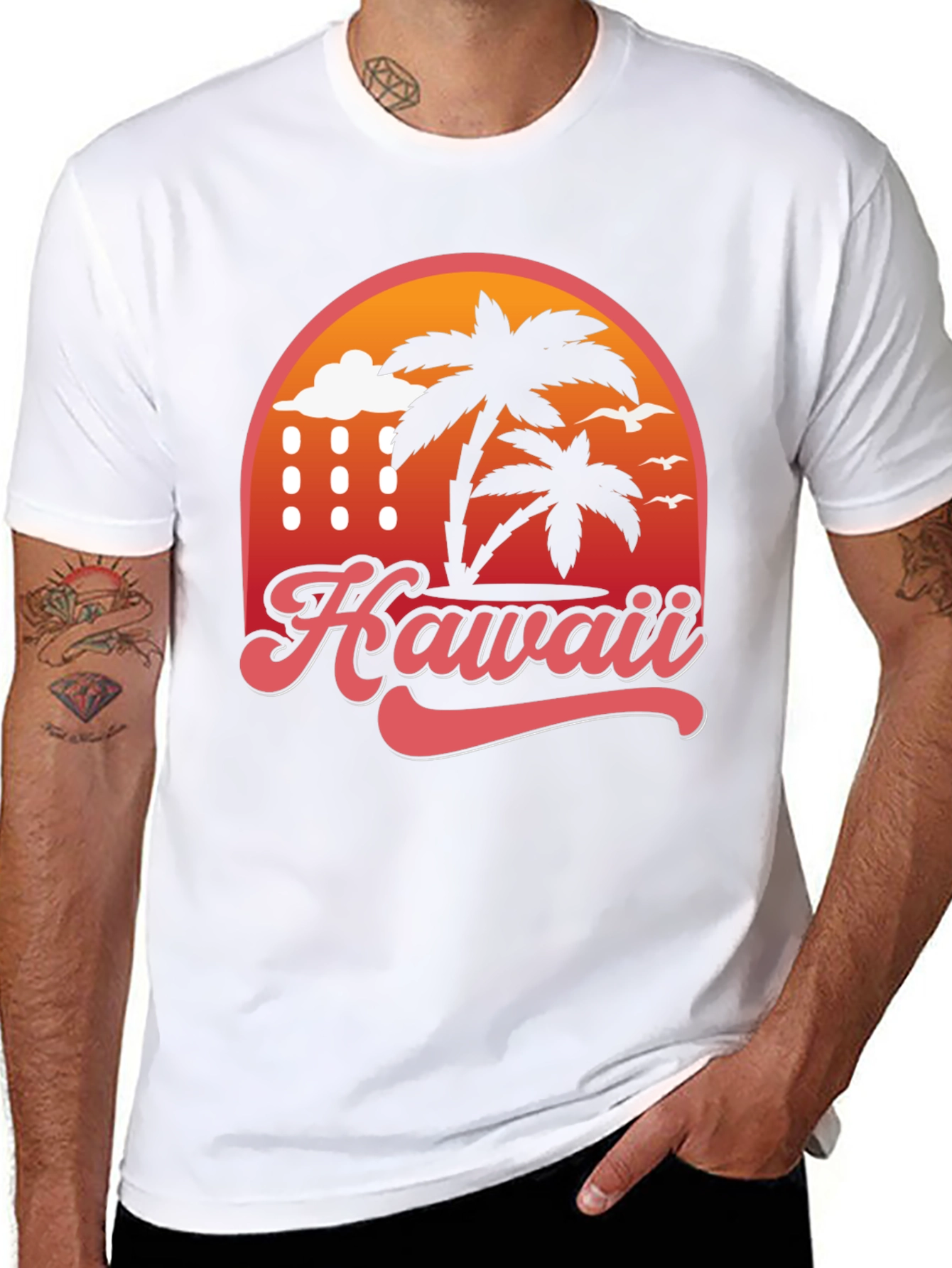 Hawaii Retro T-Shirt - Palm Tree Sunset Design