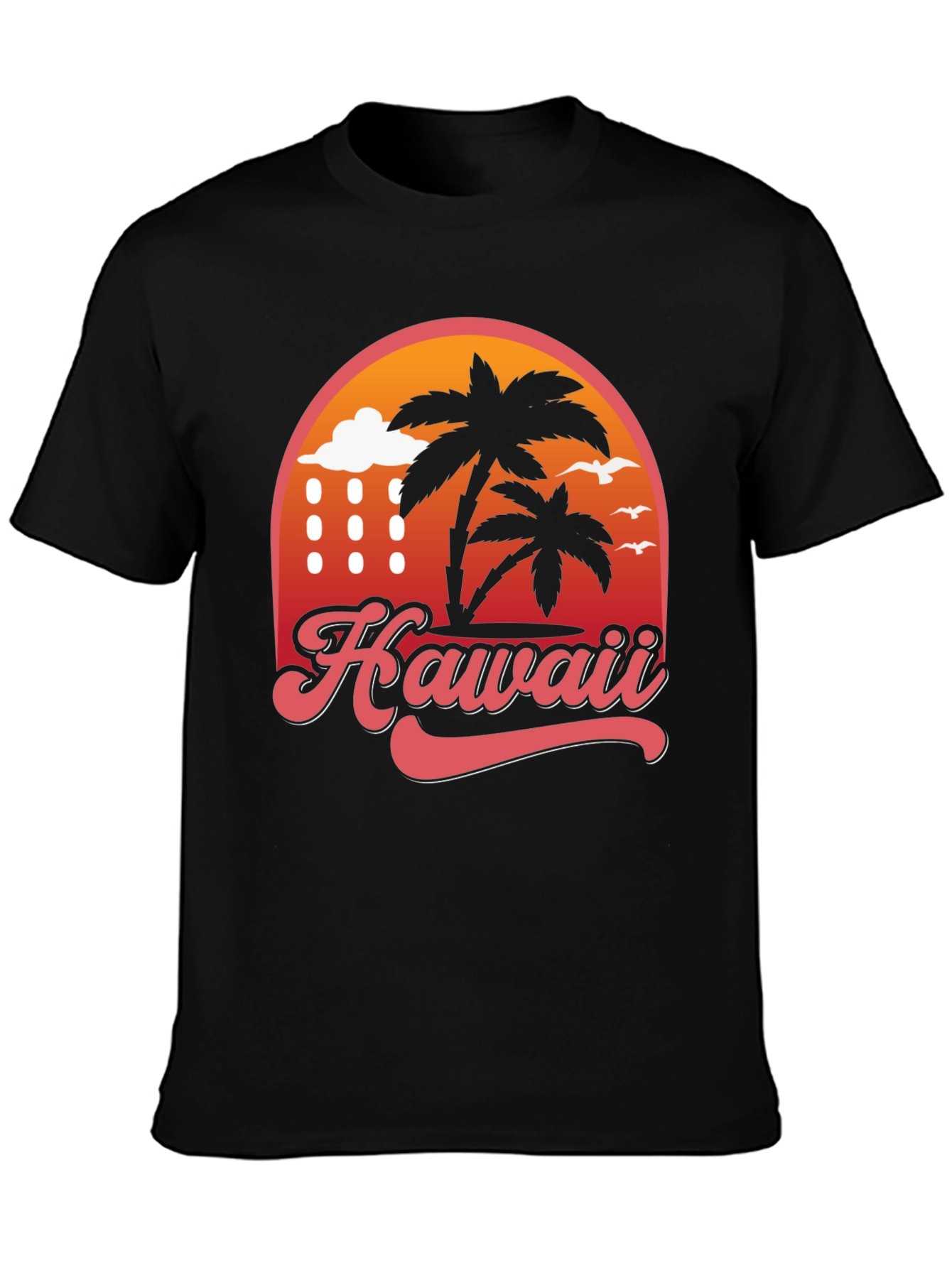 Hawaii Retro T-Shirt - Palm Tree Sunset Design