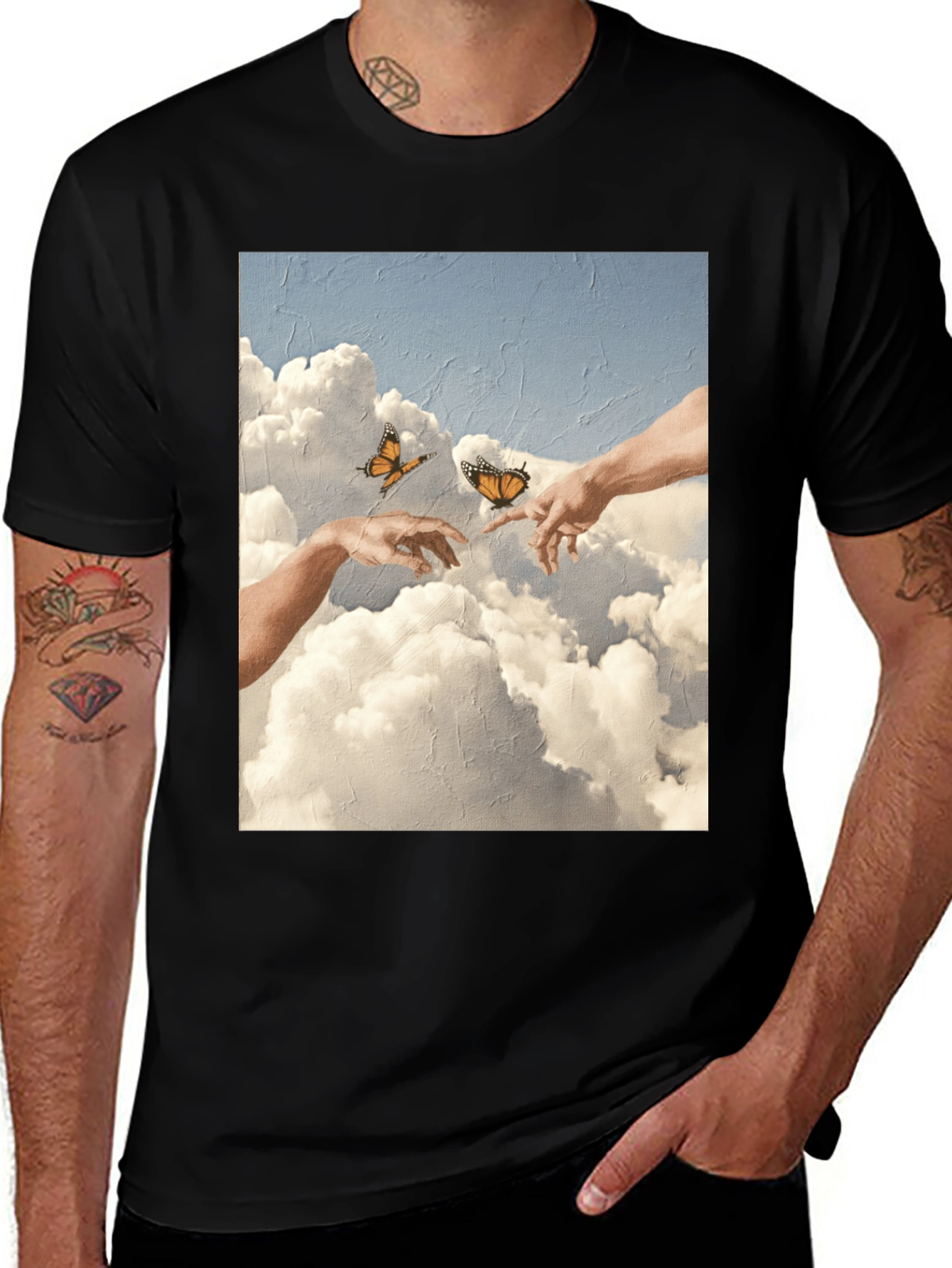 Creation of Adam Butterfly Black T-Shirt