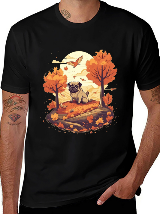 Pug in Autumn T-Shirt - Whimsical Fall Design