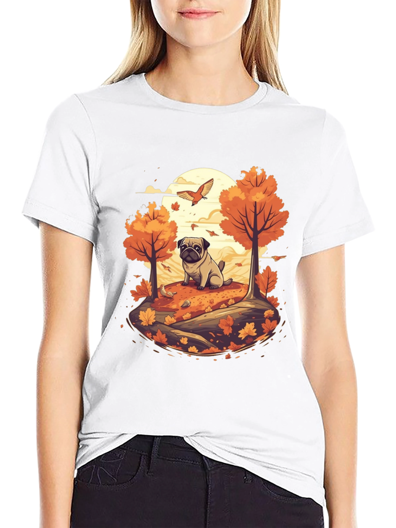 Pug in Autumn T-Shirt - Whimsical Fall Design