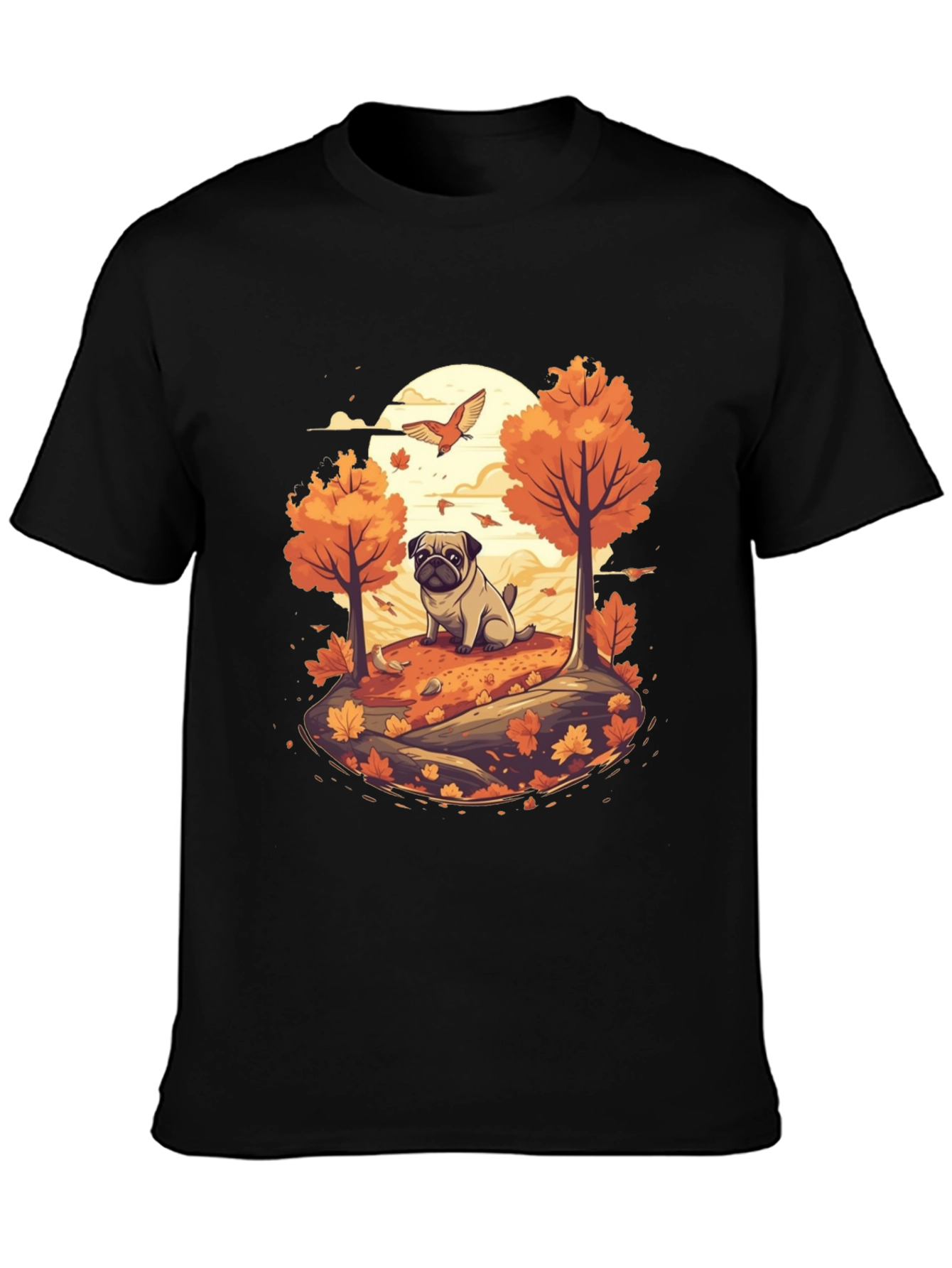 Pug in Autumn T-Shirt - Whimsical Fall Design