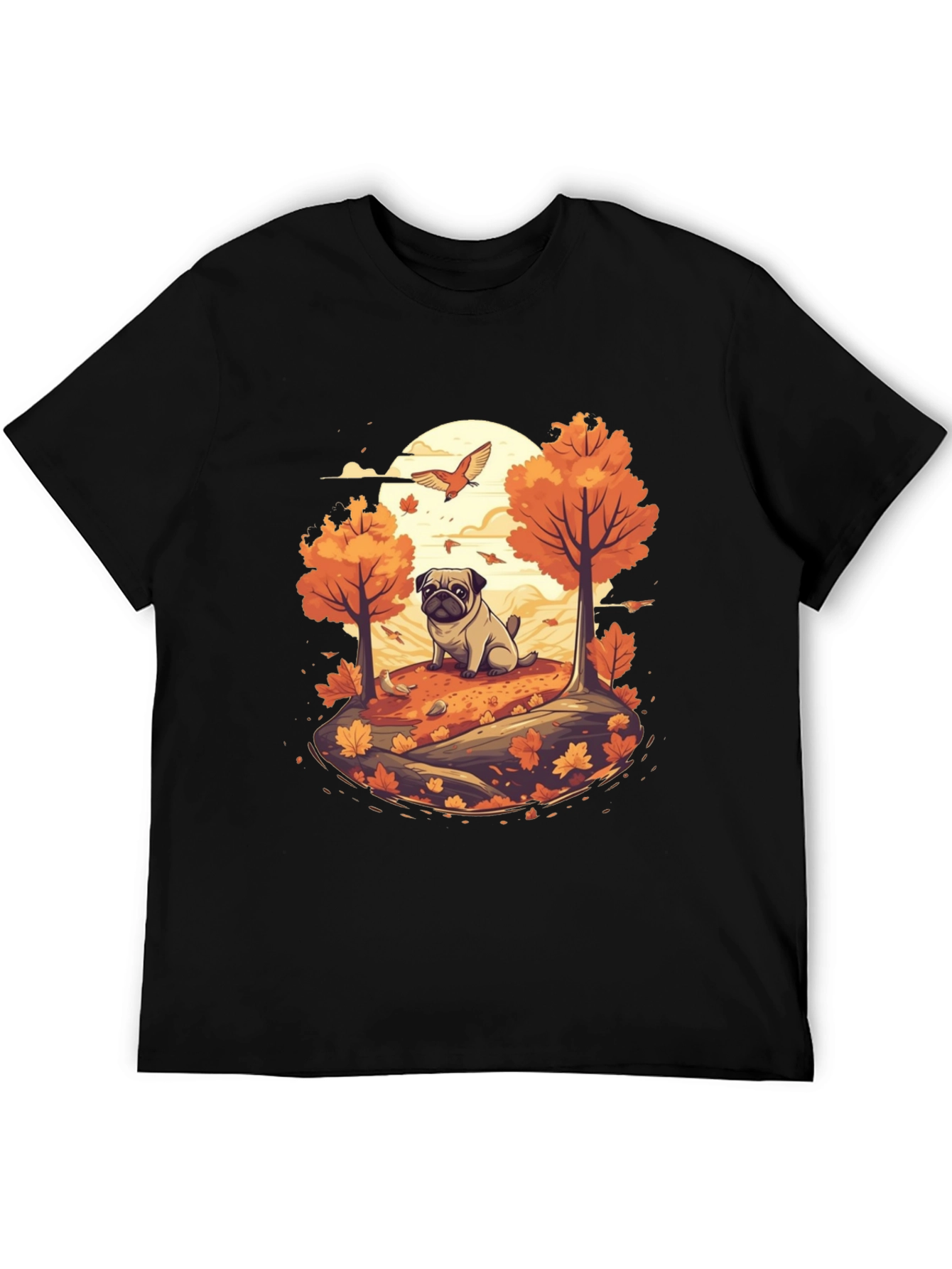 Pug in Autumn T-Shirt - Whimsical Fall Design