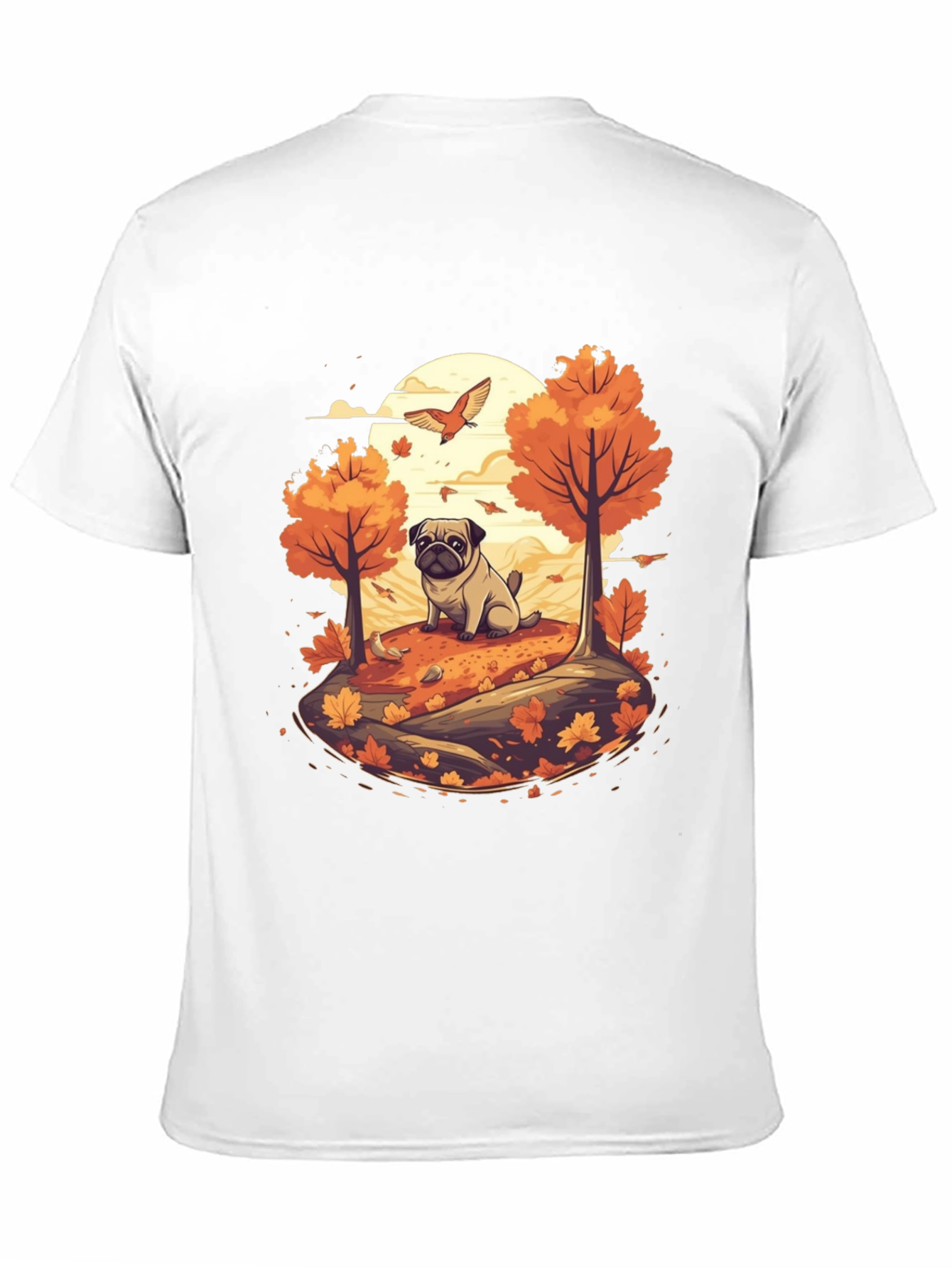 Pug in Autumn T-Shirt - Whimsical Fall Design