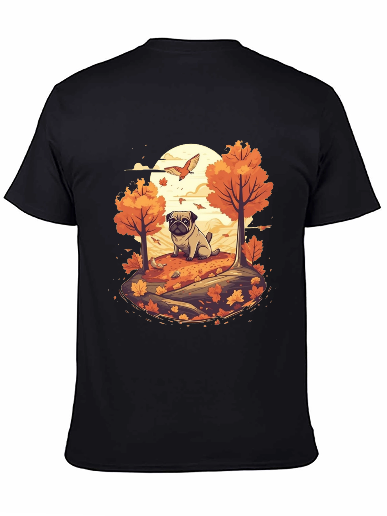 Pug in Autumn T-Shirt - Whimsical Fall Design