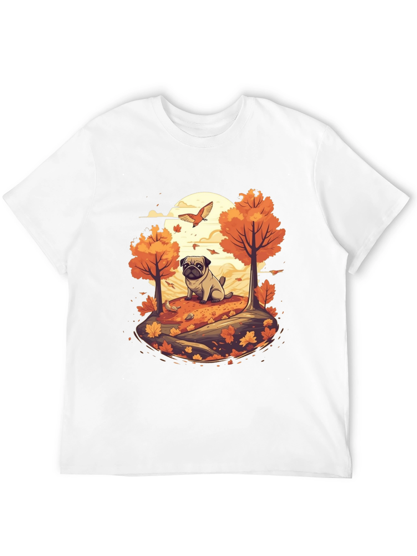 Pug in Autumn T-Shirt - Whimsical Fall Design