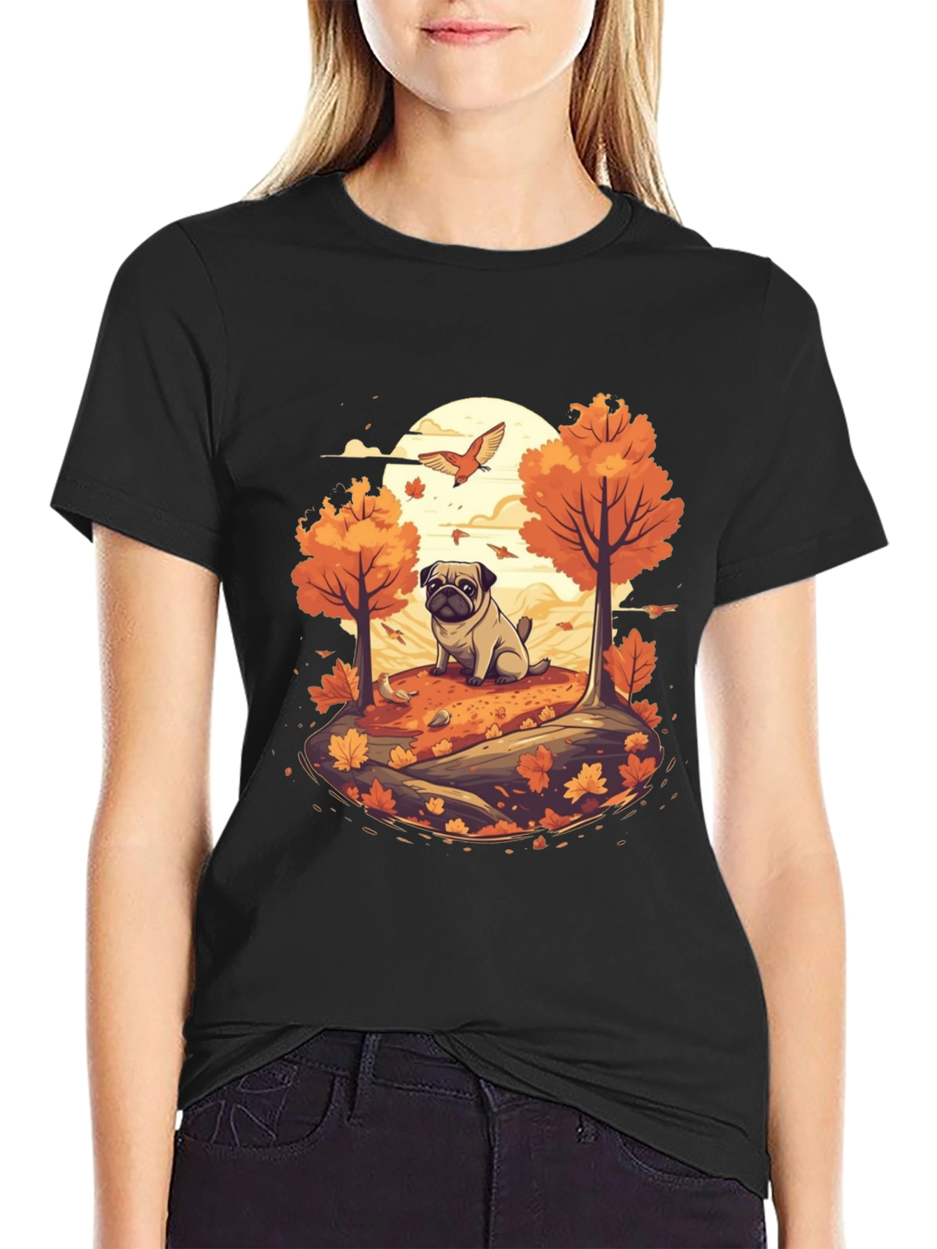 Pug in Autumn T-Shirt - Whimsical Fall Design