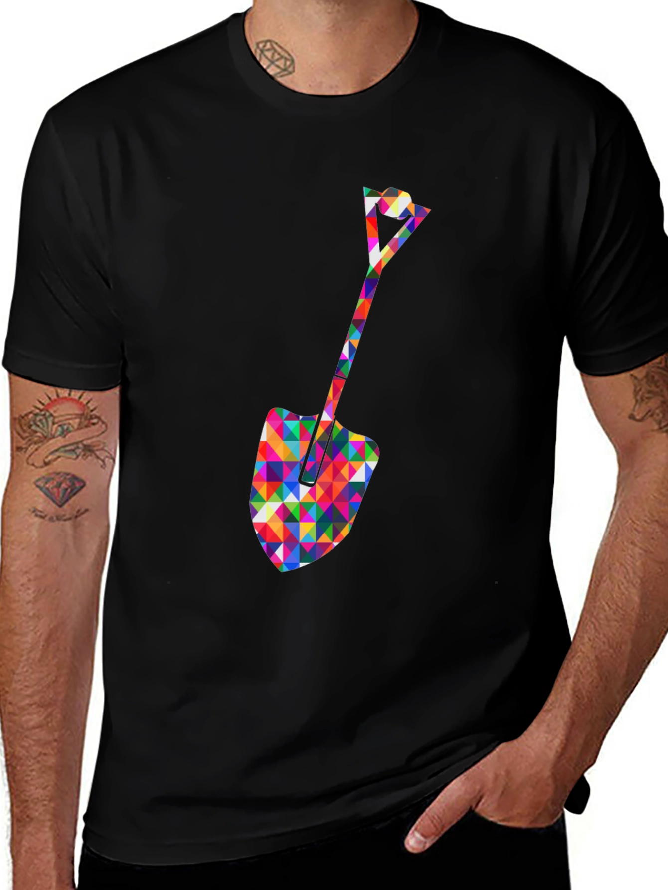 Geometric Spade Graphic Tee - Stylish Crew Neck Shirt