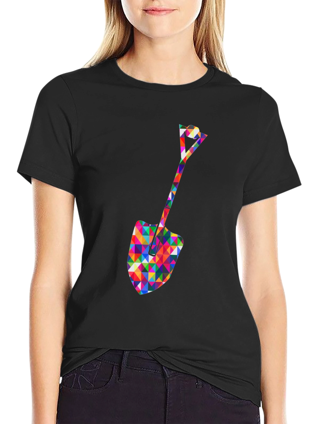 Geometric Spade Graphic Tee - Stylish Crew Neck Shirt