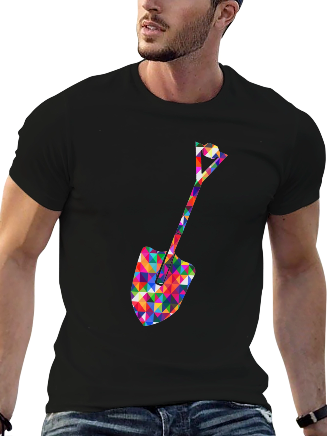 Geometric Spade Graphic Tee - Stylish Crew Neck Shirt