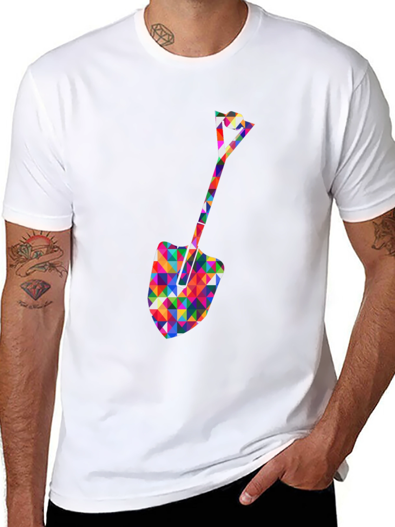 Geometric Spade Graphic Tee - Stylish Crew Neck Shirt