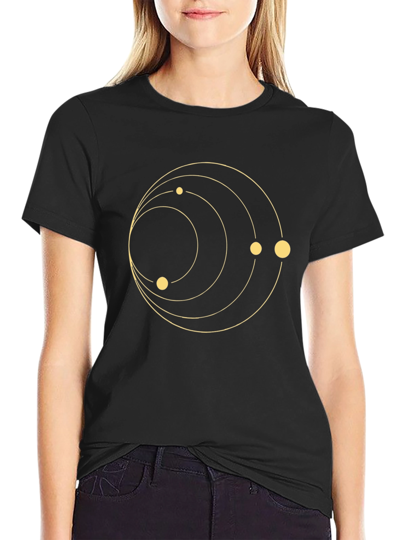 Cosmic Orbit Graphic Tee - Black Crew Neck