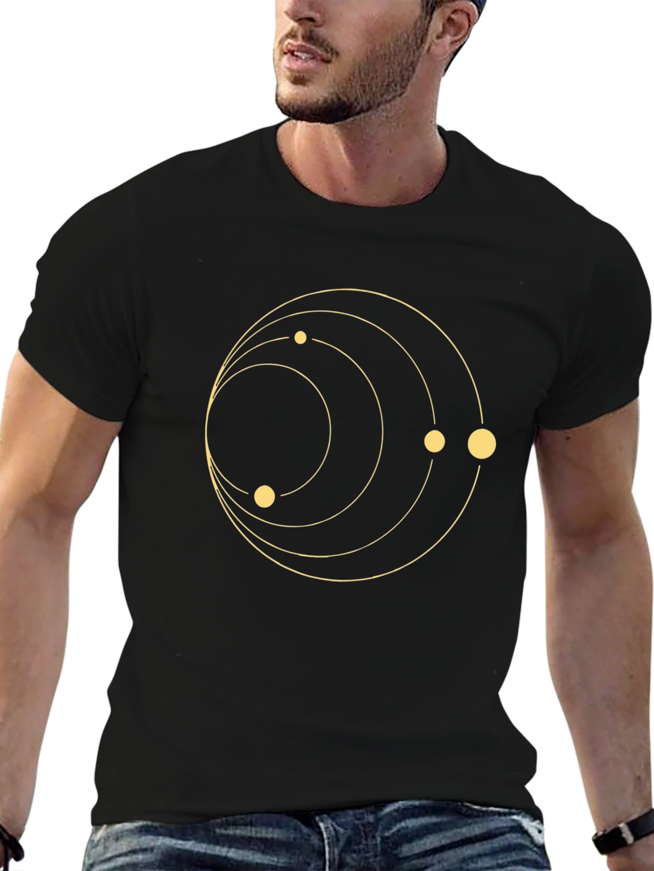 Cosmic Orbit Graphic Tee - Black Crew Neck
